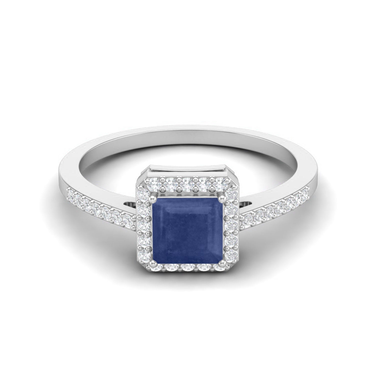 Blue Sapphire Classic Halo Band Ring – Sterling Silver