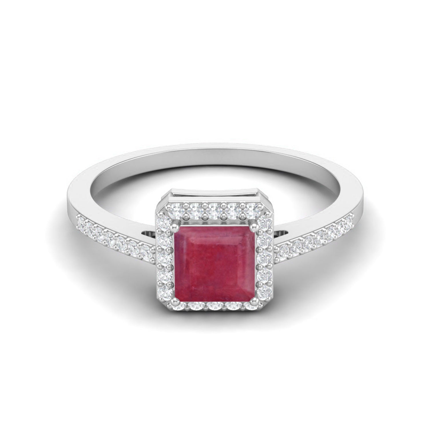 Ruby 1.30 Ct Square Solitaire with Accents Ring – 14K Yellow Gold