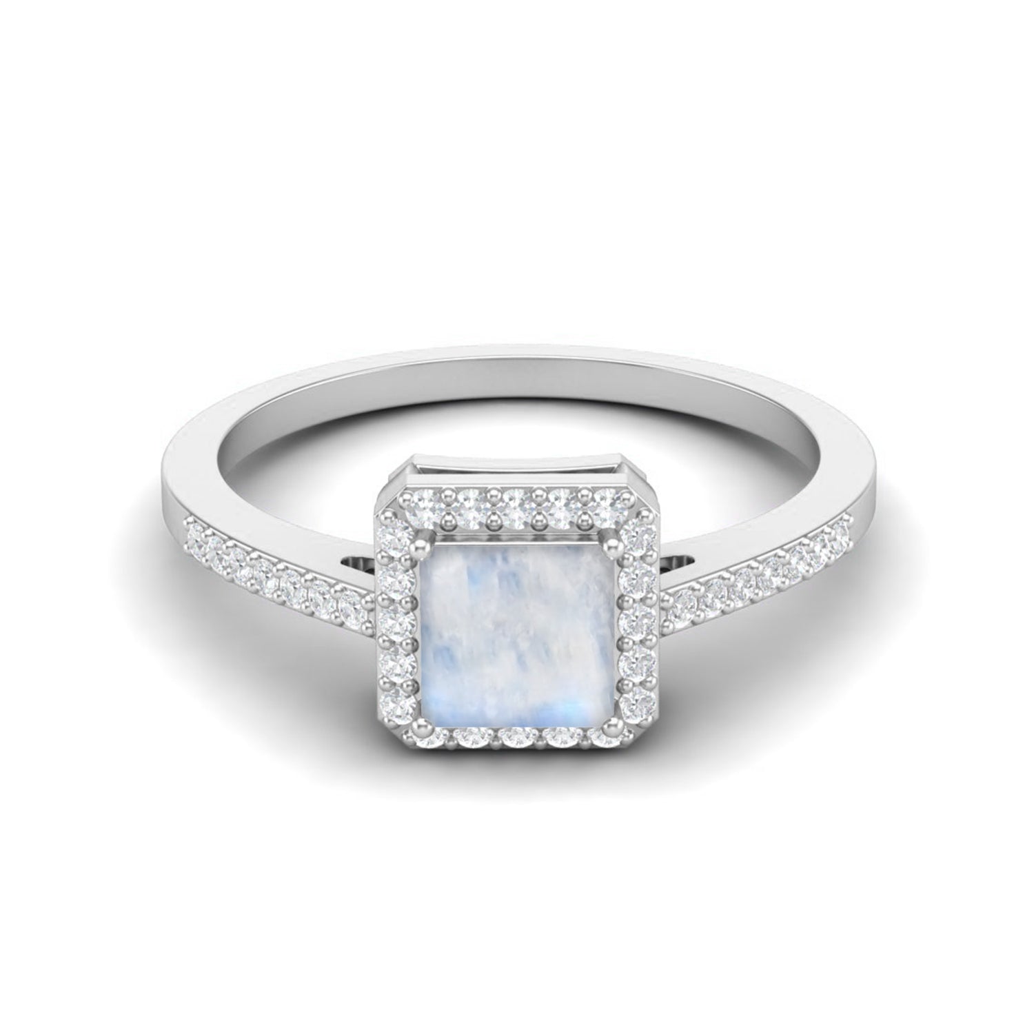 Moonstone Square Halo Ring - Sterling Silver