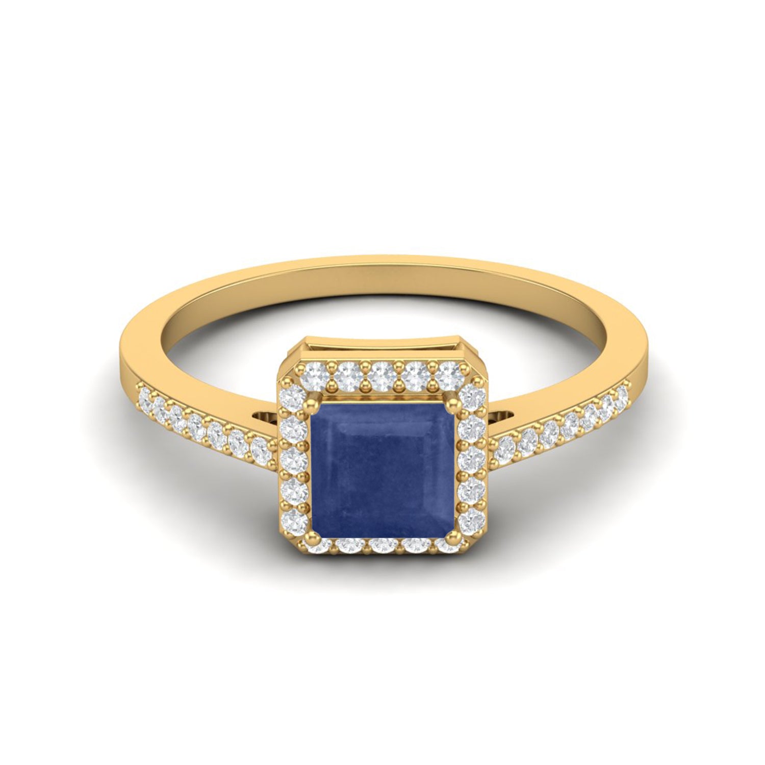 Blue Sapphire Classic Halo Band Ring – Sterling Silver
