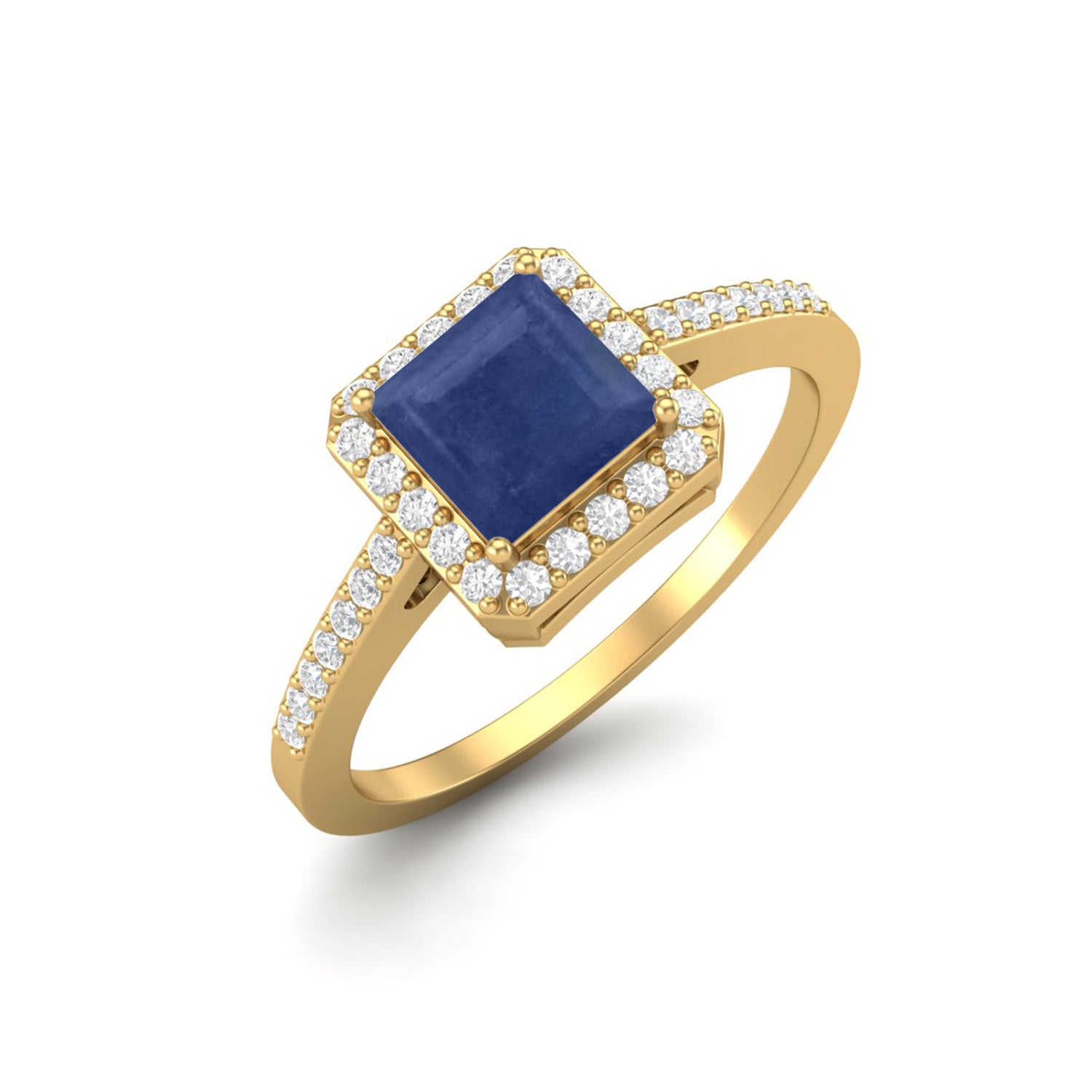 Blue Sapphire Classic Halo Band Ring – Sterling Silver