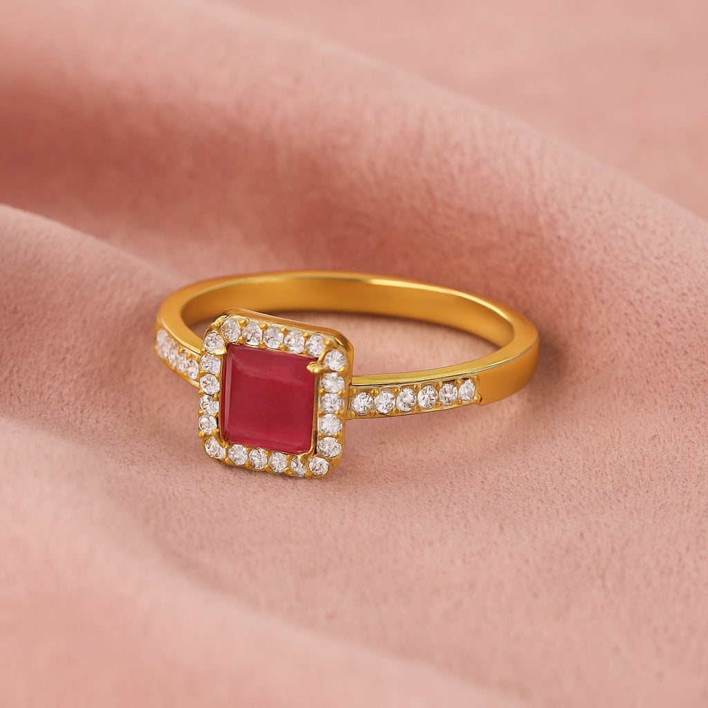 Ruby 1.30 Ct Square Solitaire with Accents Ring – 14K Yellow Gold