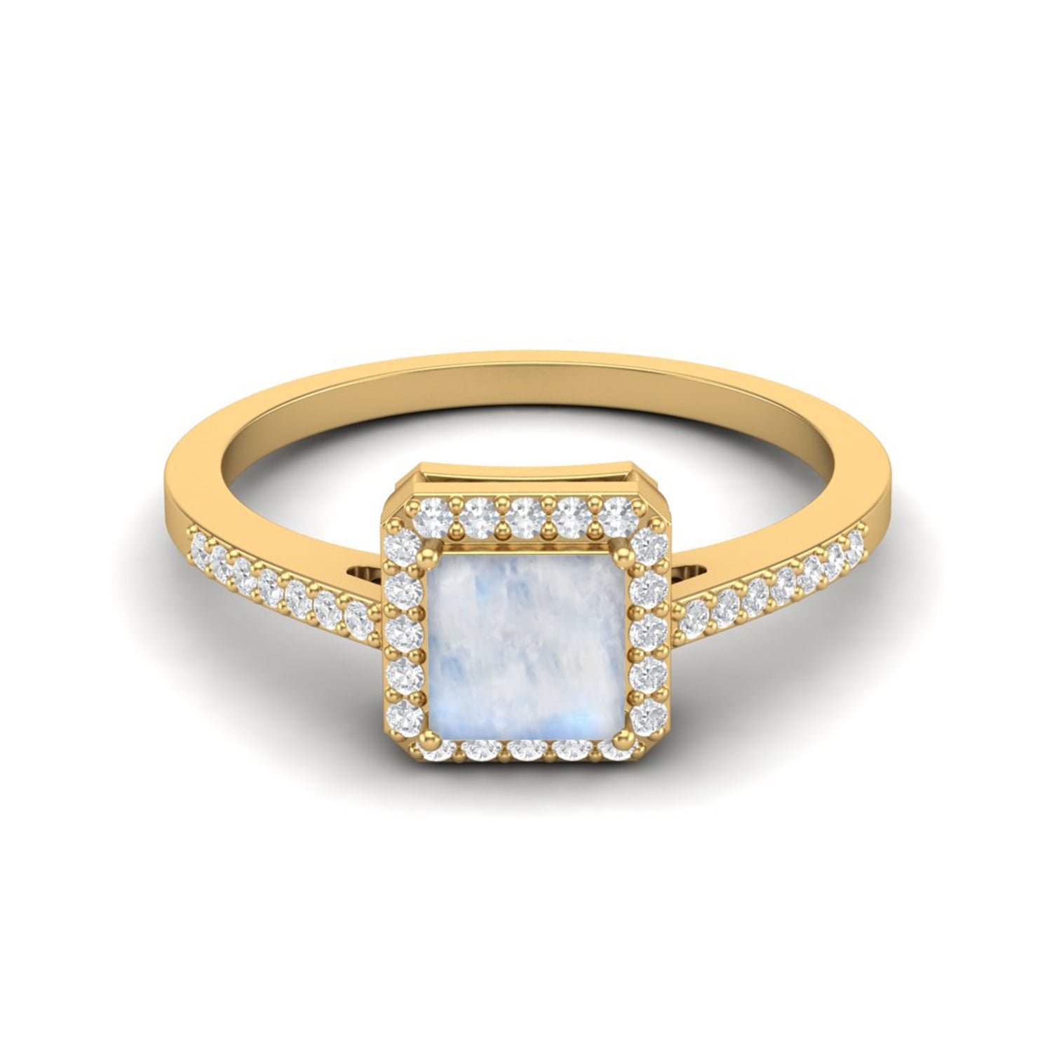 Moonstone Square Halo Ring - Sterling Silver