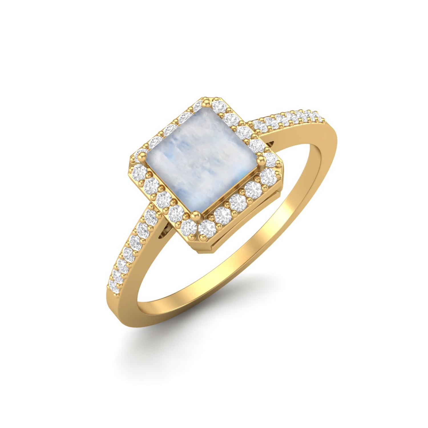 Moonstone Square Halo Ring - Sterling Silver