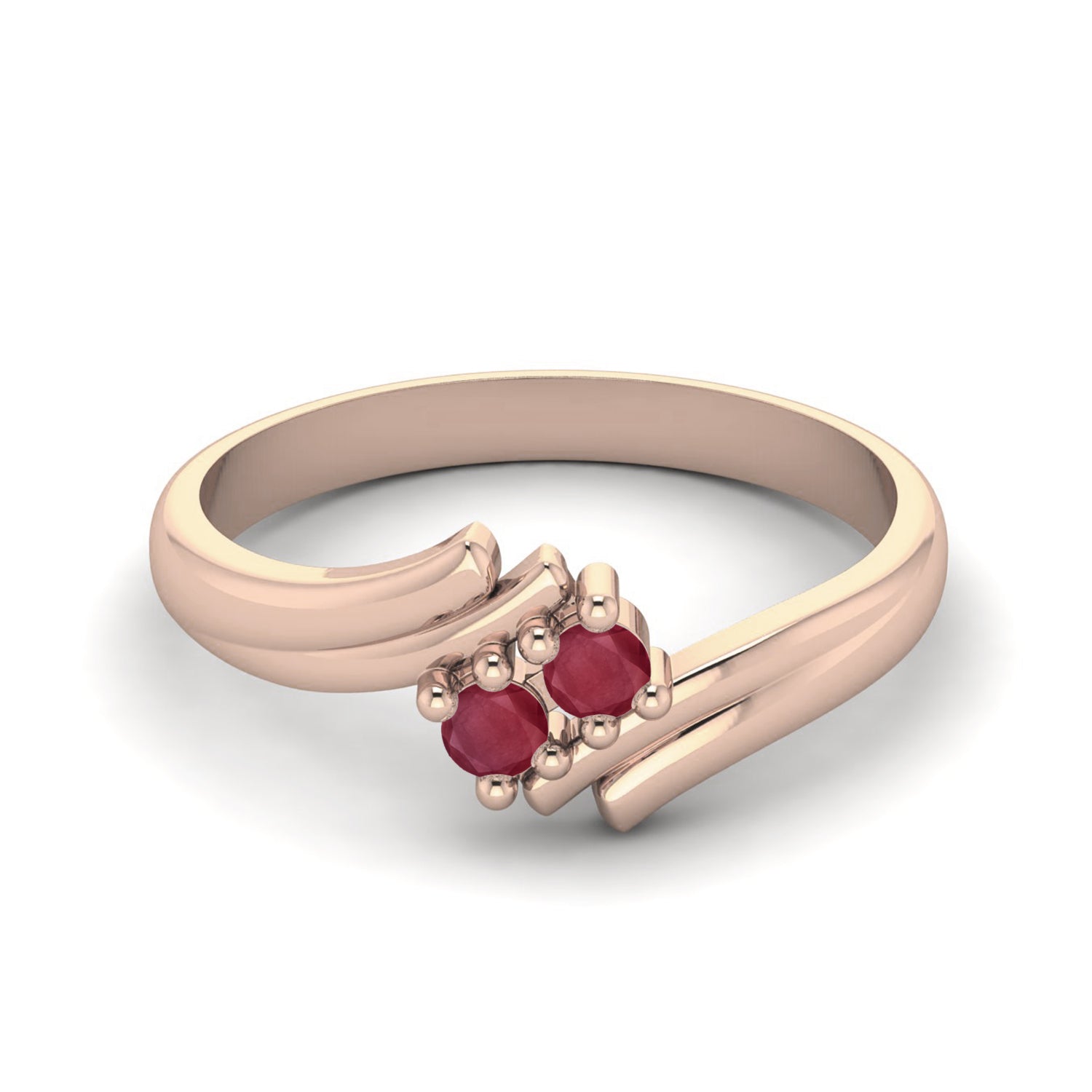 Ruby 0.20 Ct Twin Round Ring – 14K Yellow Gold