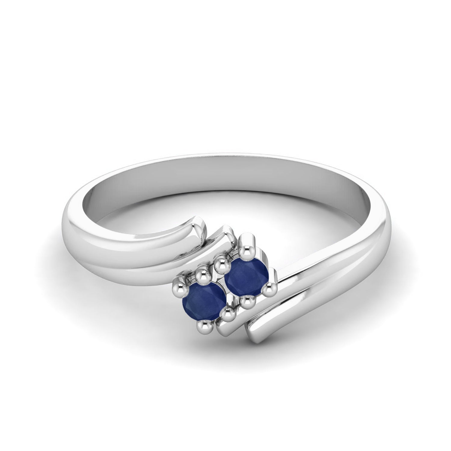 Blue Sapphire Twin Stone Open Band Ring – Sterling Silver