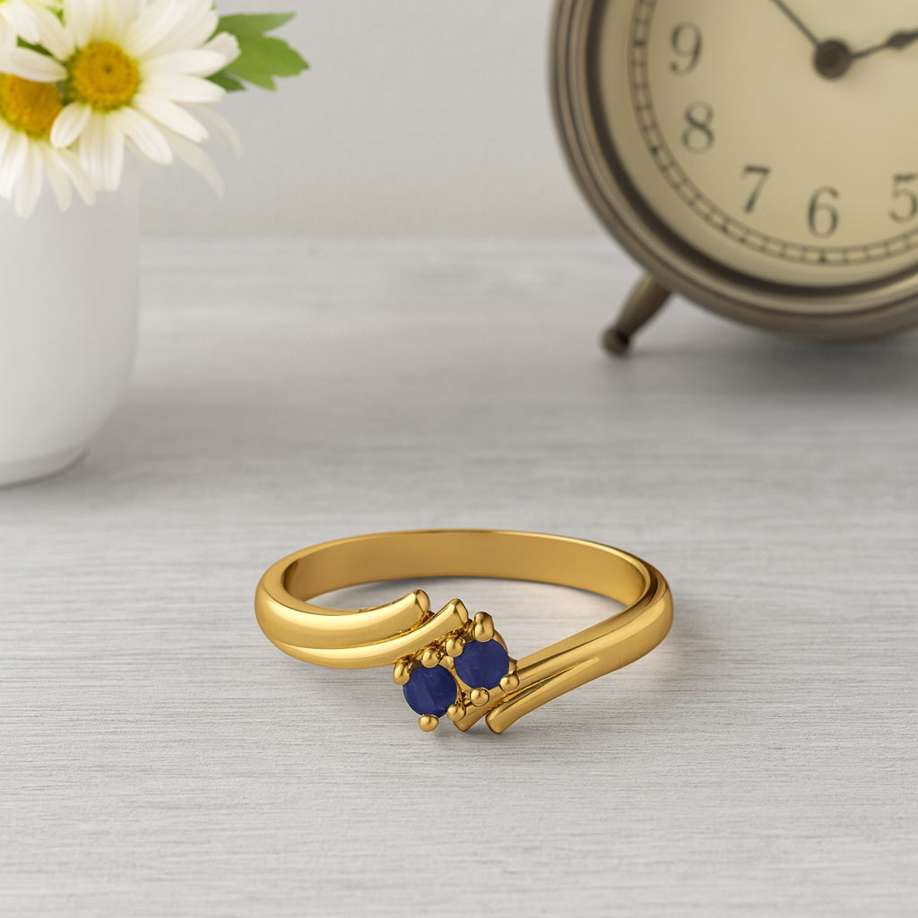 Blue Sapphire 0.06 Ct Round Minimalist Bypass Ring – 14k Yellow Gold
