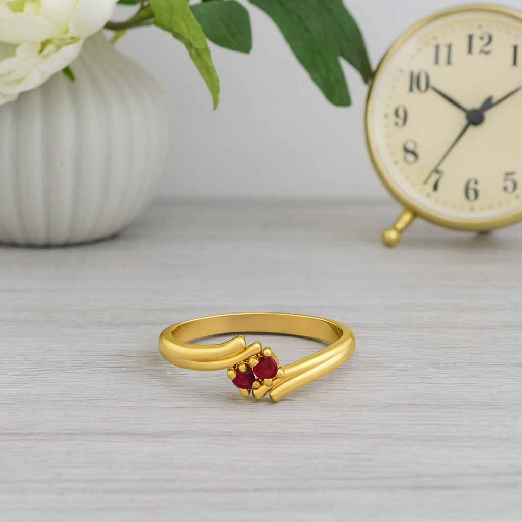 Ruby 0.20 Ct Twin Round Ring – 14K Yellow Gold