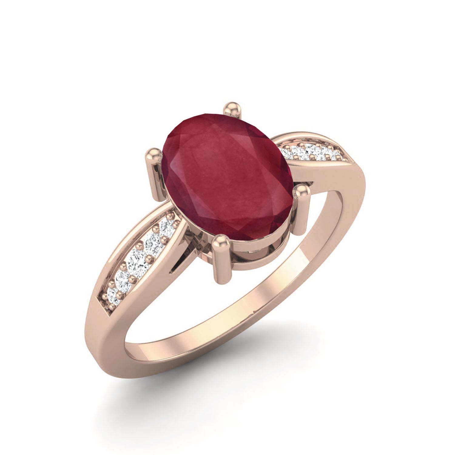 Ruby 1.50 Ct Oval Split Shoulder Accent Ring – 14K Yellow Gold