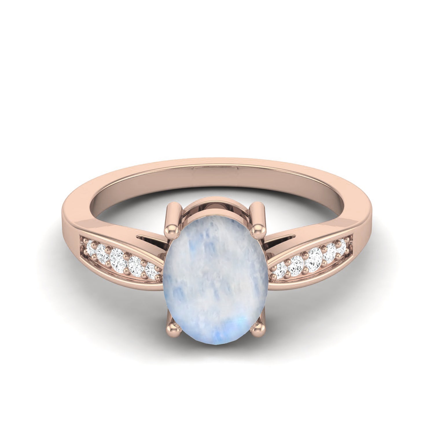 Moonstone Oval Solitaire Ring - Sterling Silver