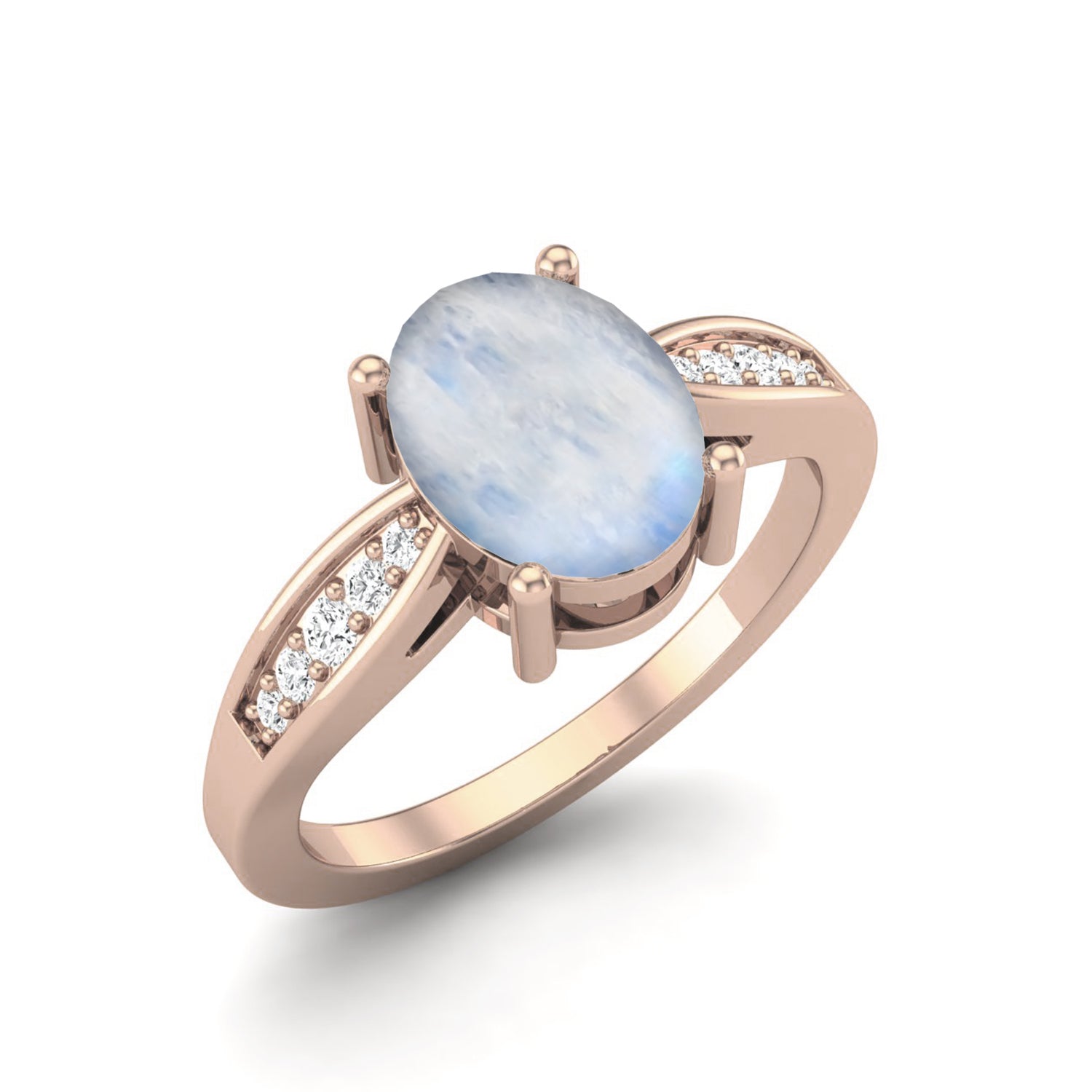Moonstone Oval Solitaire Ring - Sterling Silver