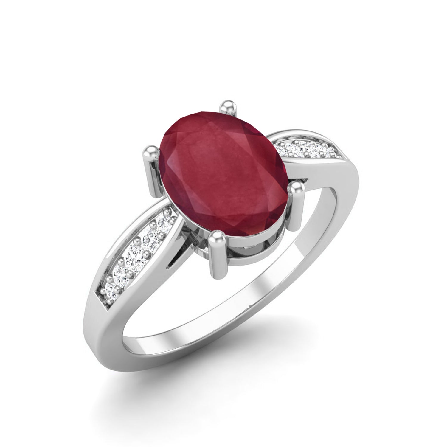 Ruby 1.50 Ct Oval Split Shoulder Accent Ring – 14K Yellow Gold