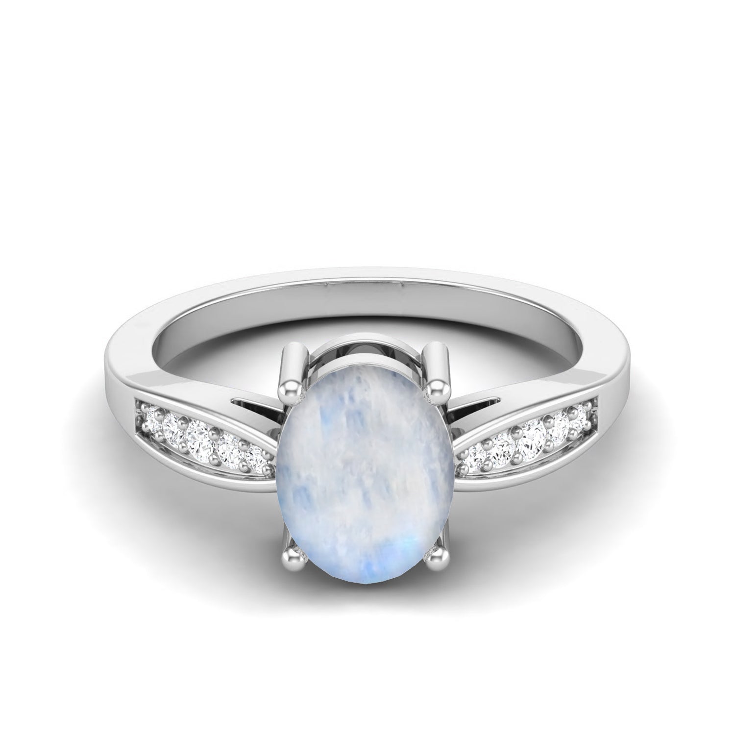 Moonstone Oval Solitaire Ring - Sterling Silver