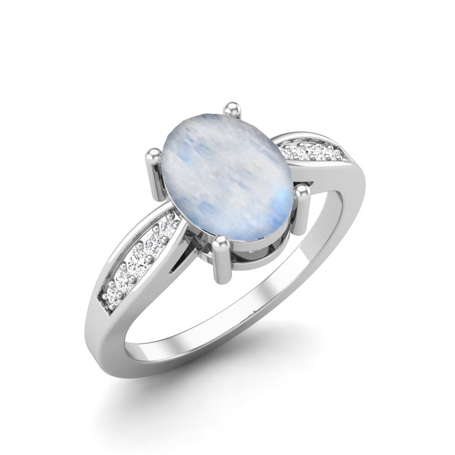 Moonstone Oval Solitaire Ring - Sterling Silver