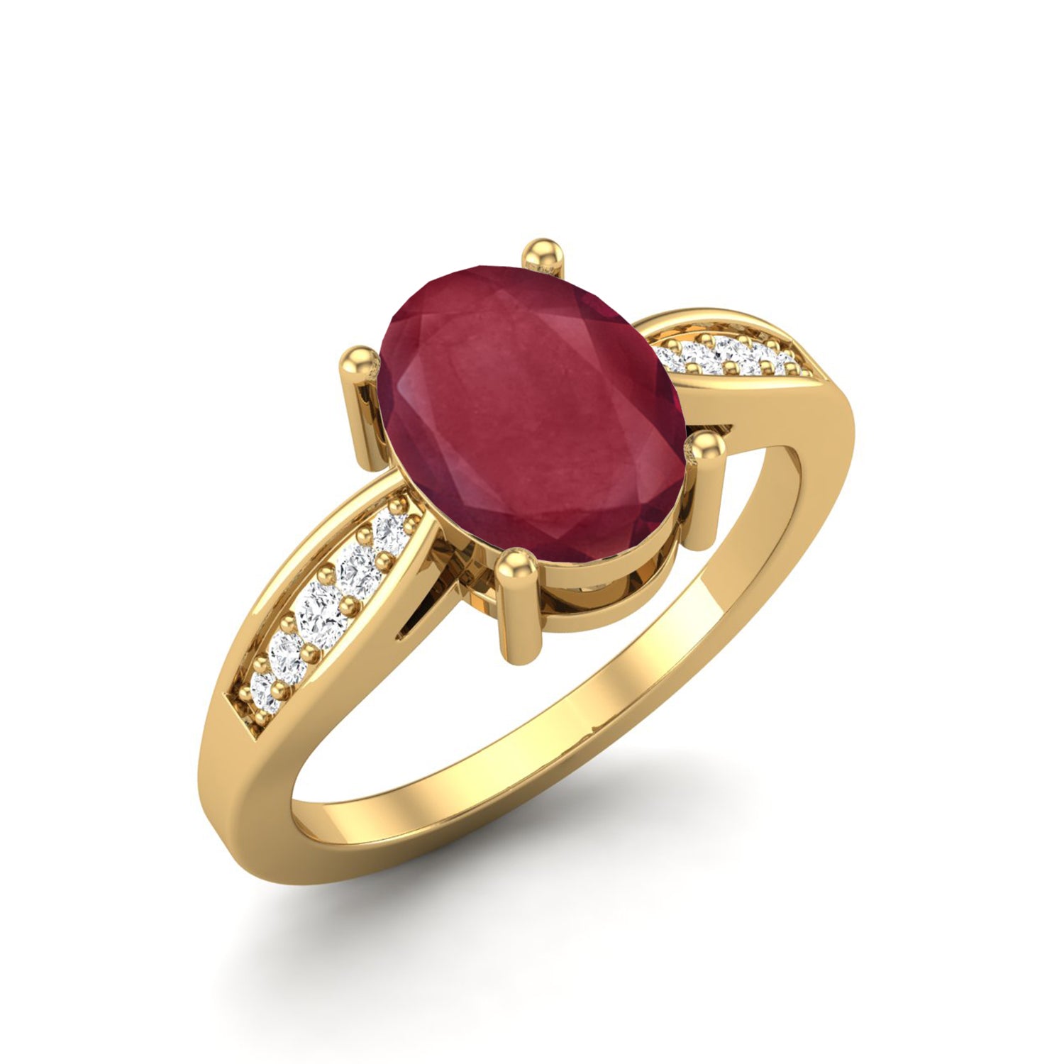 Ruby 1.50 Ct Oval Split Shoulder Accent Ring – 14K Yellow Gold