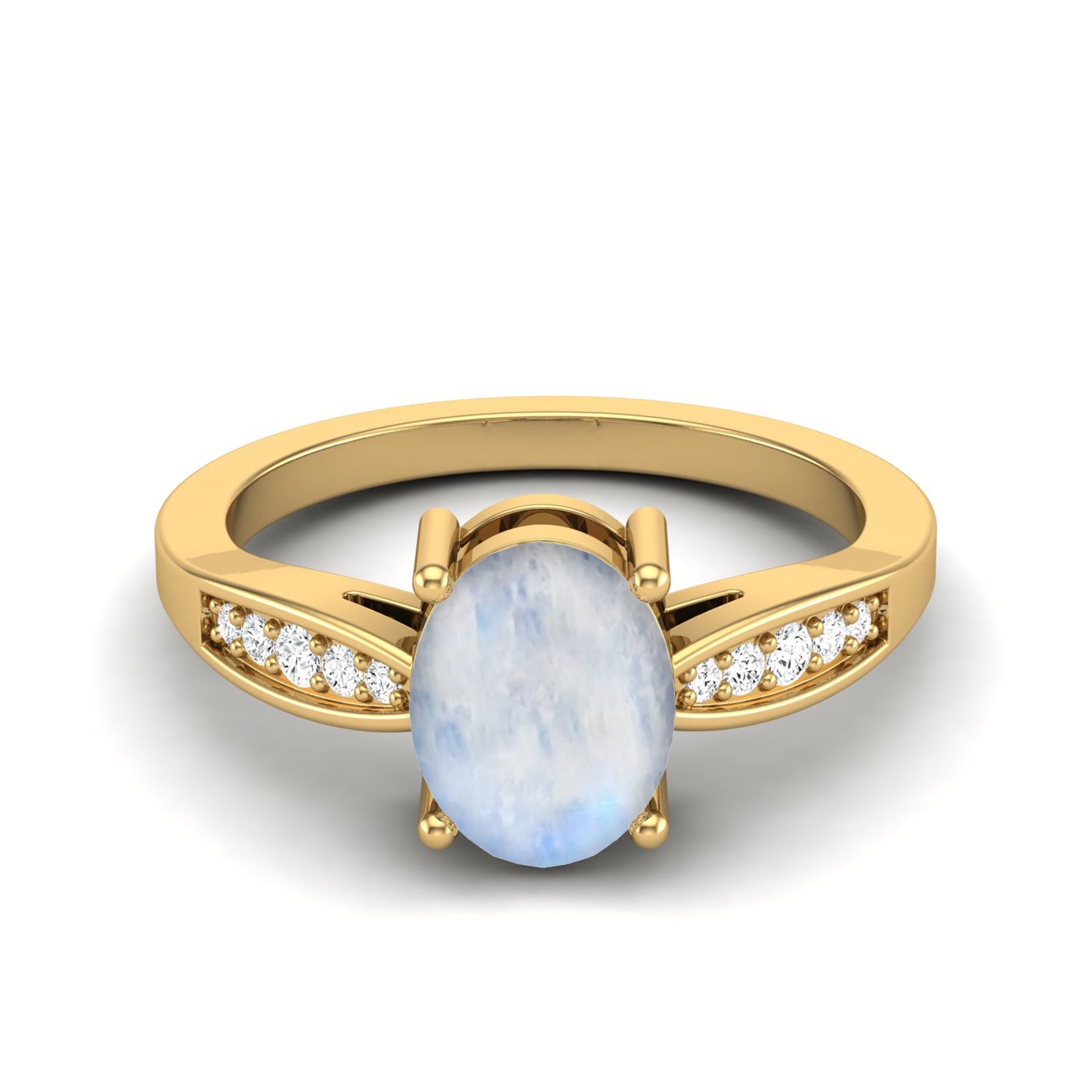 Moonstone Oval Solitaire Ring - Sterling Silver