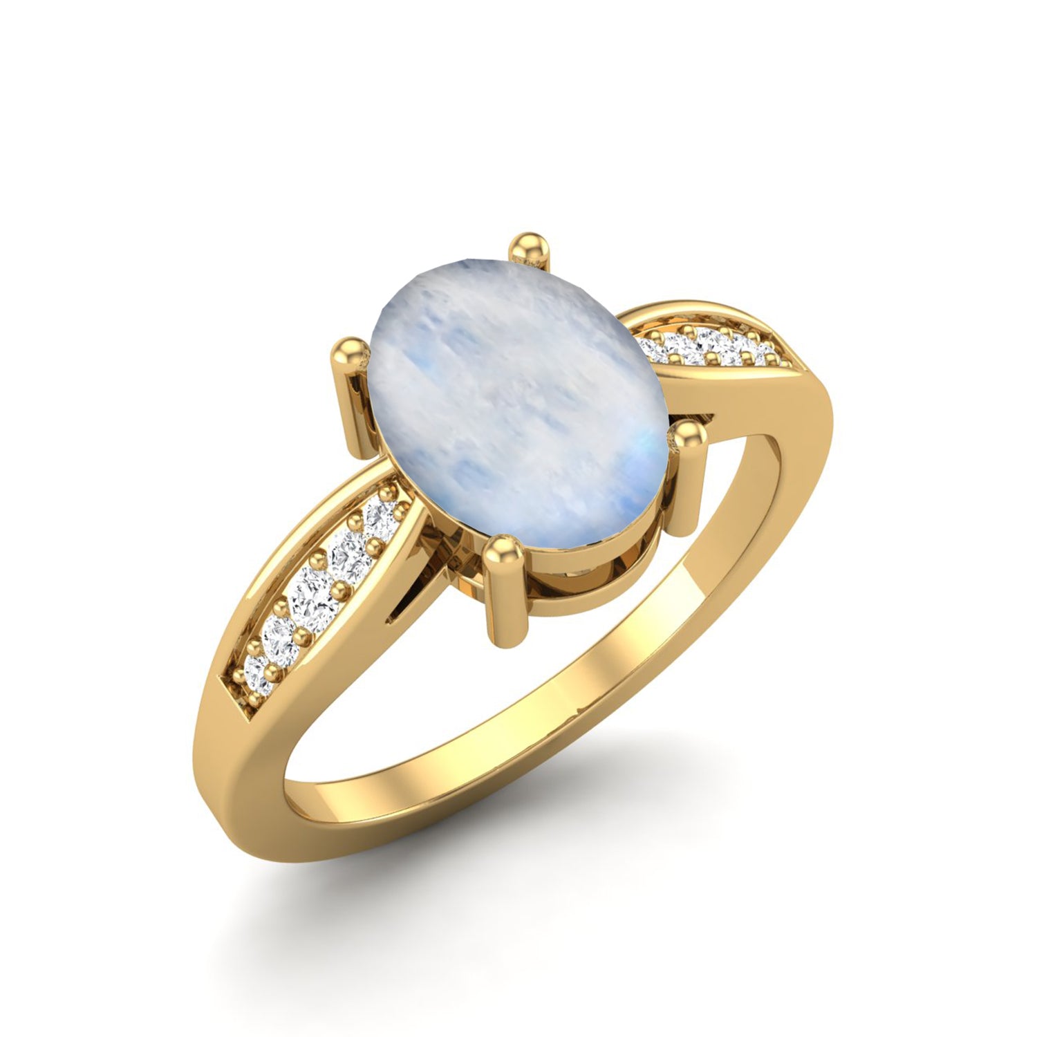 Moonstone Oval Solitaire Ring - Sterling Silver