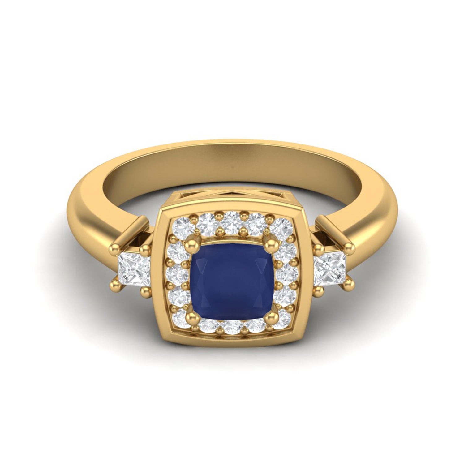 Blue Sapphire Halo Princess Accent Ring – Sterling Silver