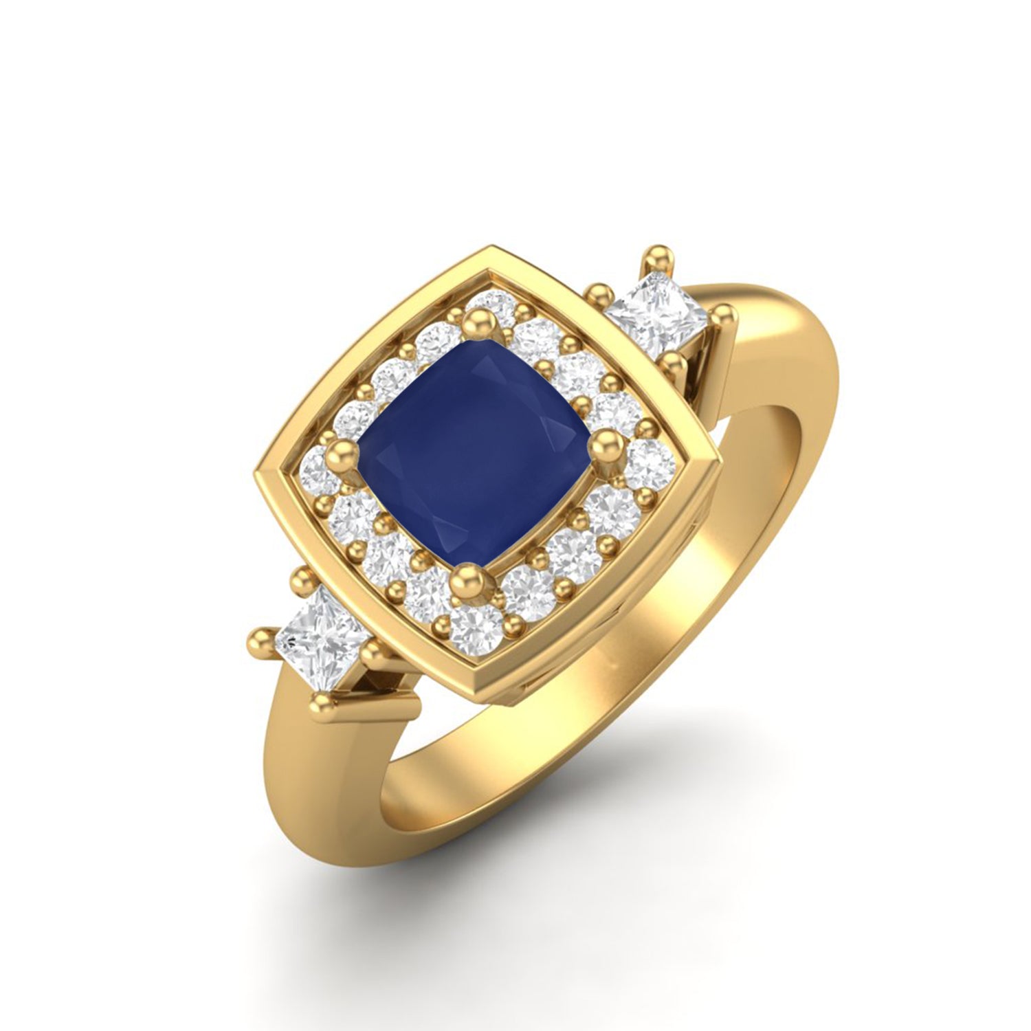 Blue Sapphire Halo Princess Accent Ring – Sterling Silver
