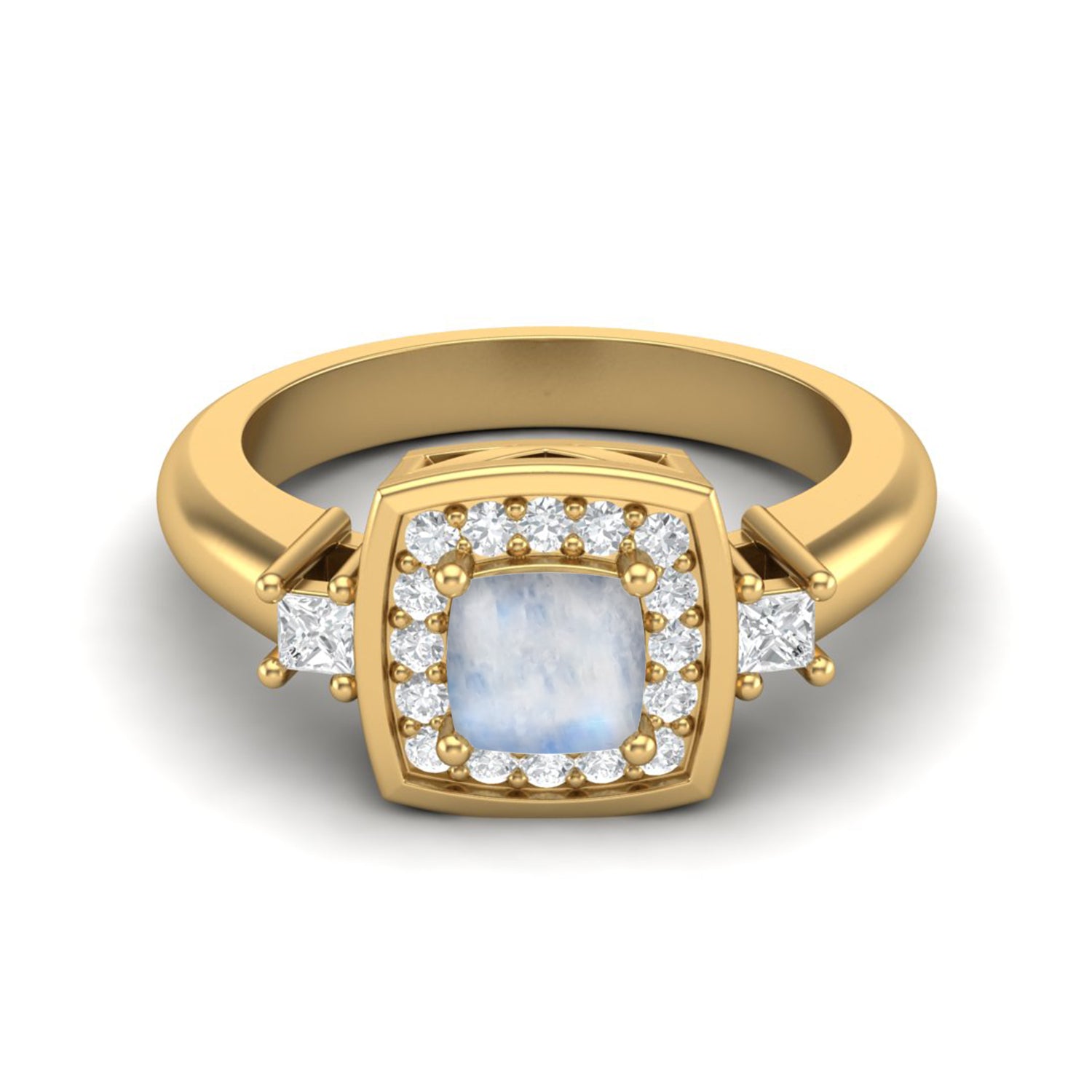 Moonstone Cushion Halo Accents Ring - Sterling Silver