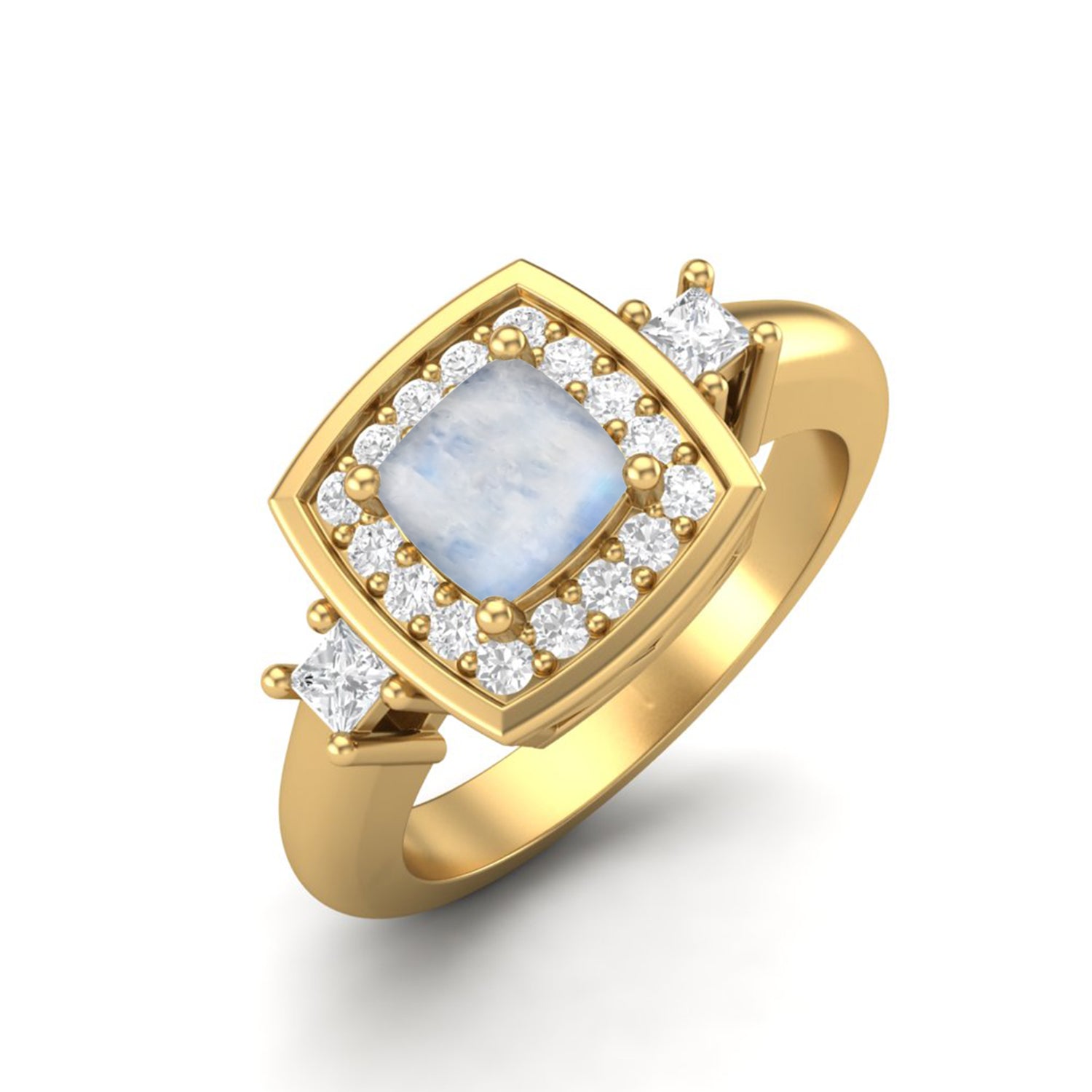 Moonstone Cushion Halo Accents Ring - Sterling Silver