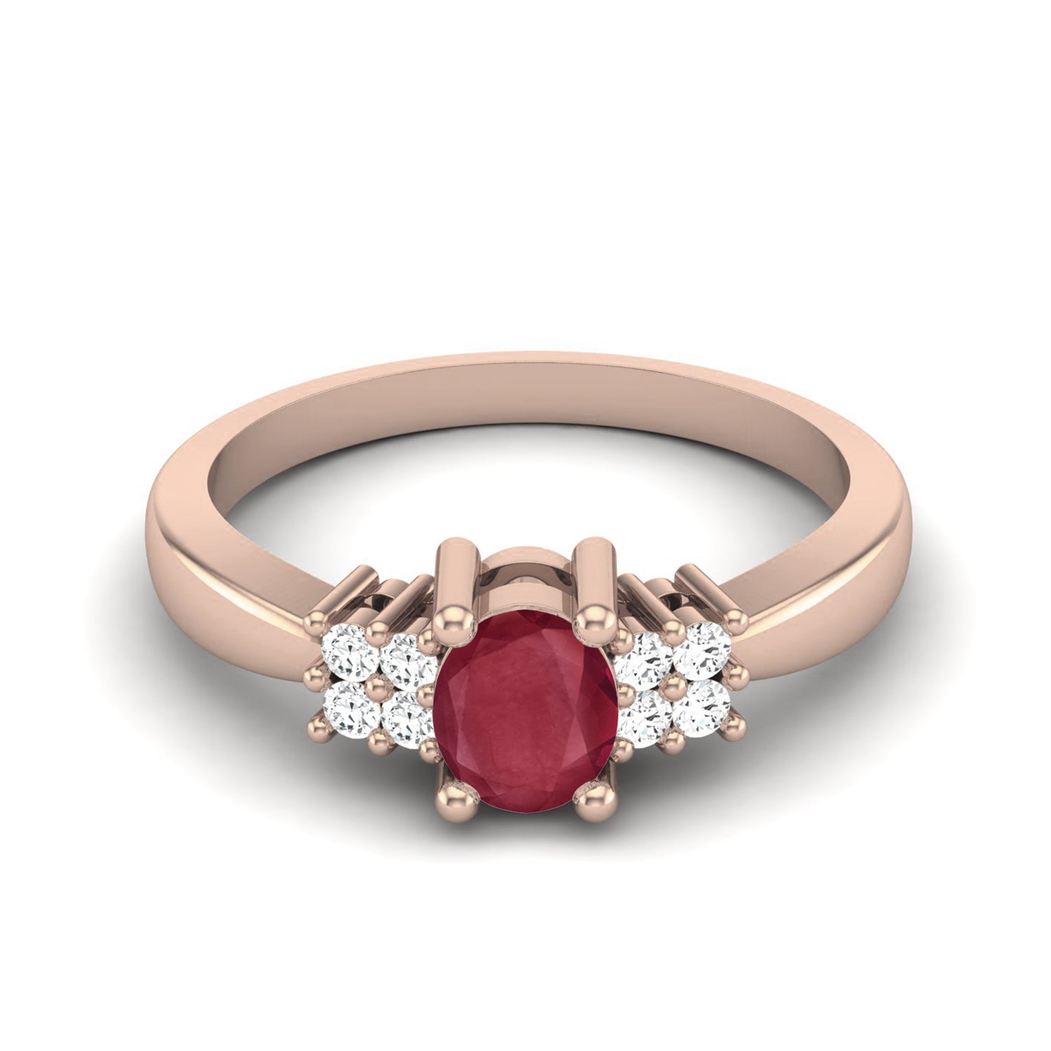 Ruby0.25 Ct Oval Solitaire Side Accent Ring – 14K Yellow Gold