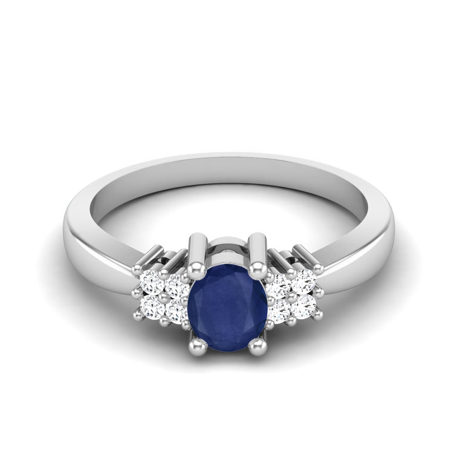 Blue Sapphire Cluster Accent Ring – Sterling Silver