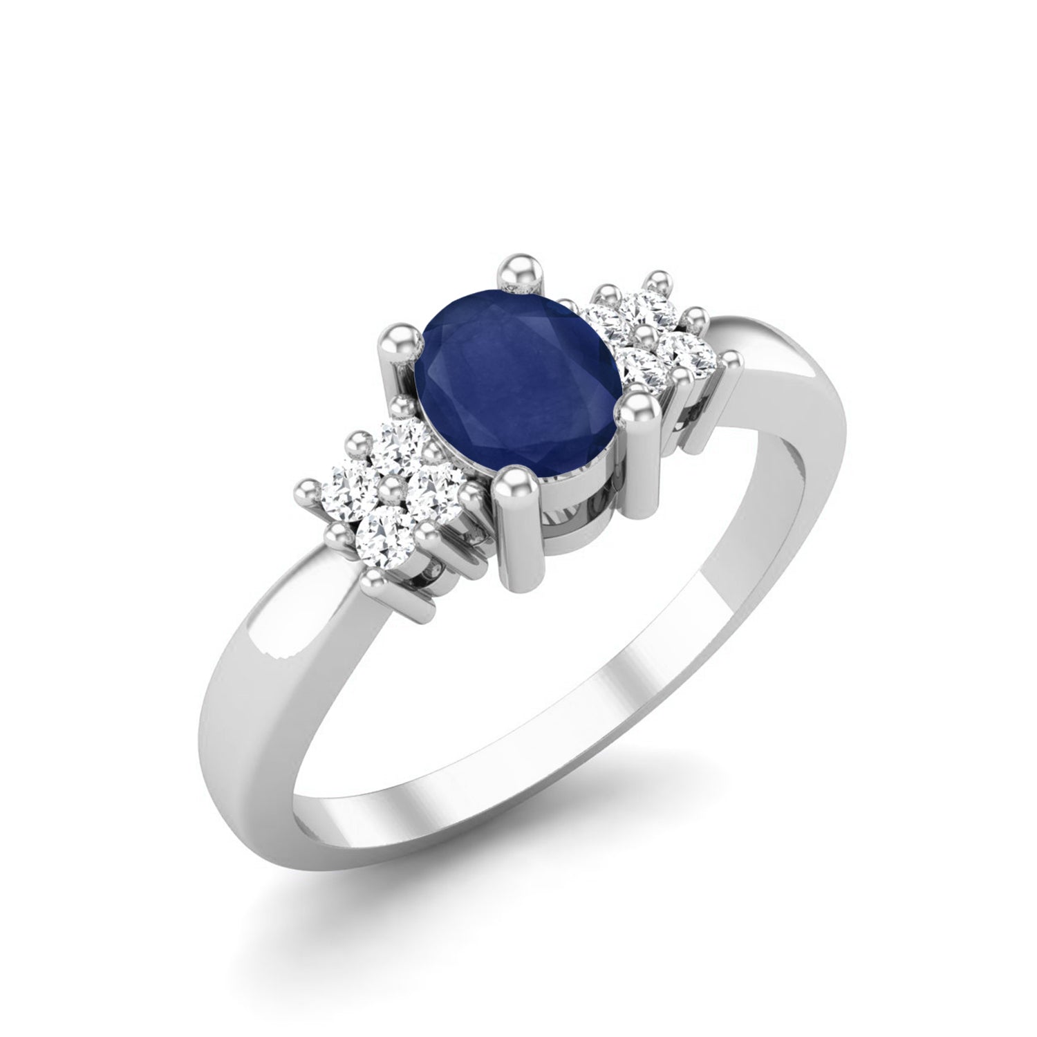 Blue Sapphire Cluster Accent Ring – Sterling Silver