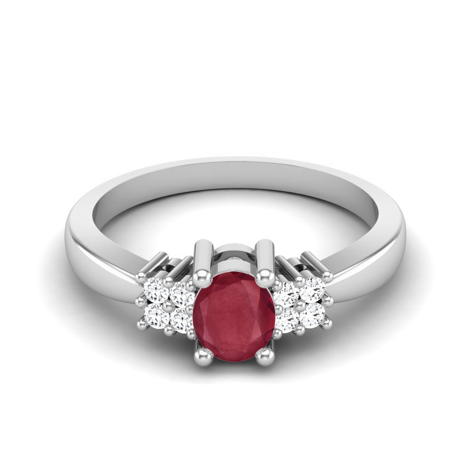 Ruby0.25 Ct Oval Solitaire Side Accent Ring – 14K Yellow Gold