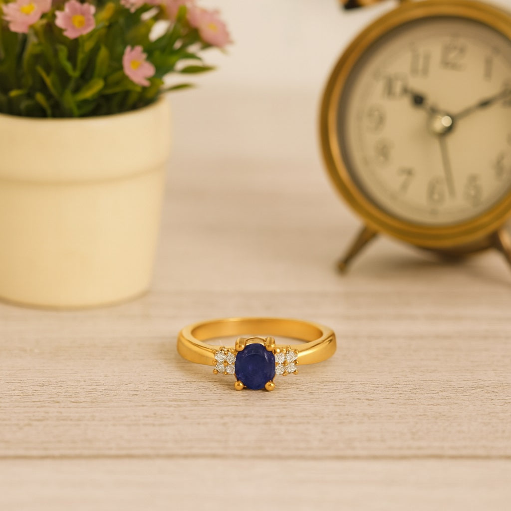 Blue Sapphire Oval 0.25 Ct Solitaire Ring – 14k Yellow Gold