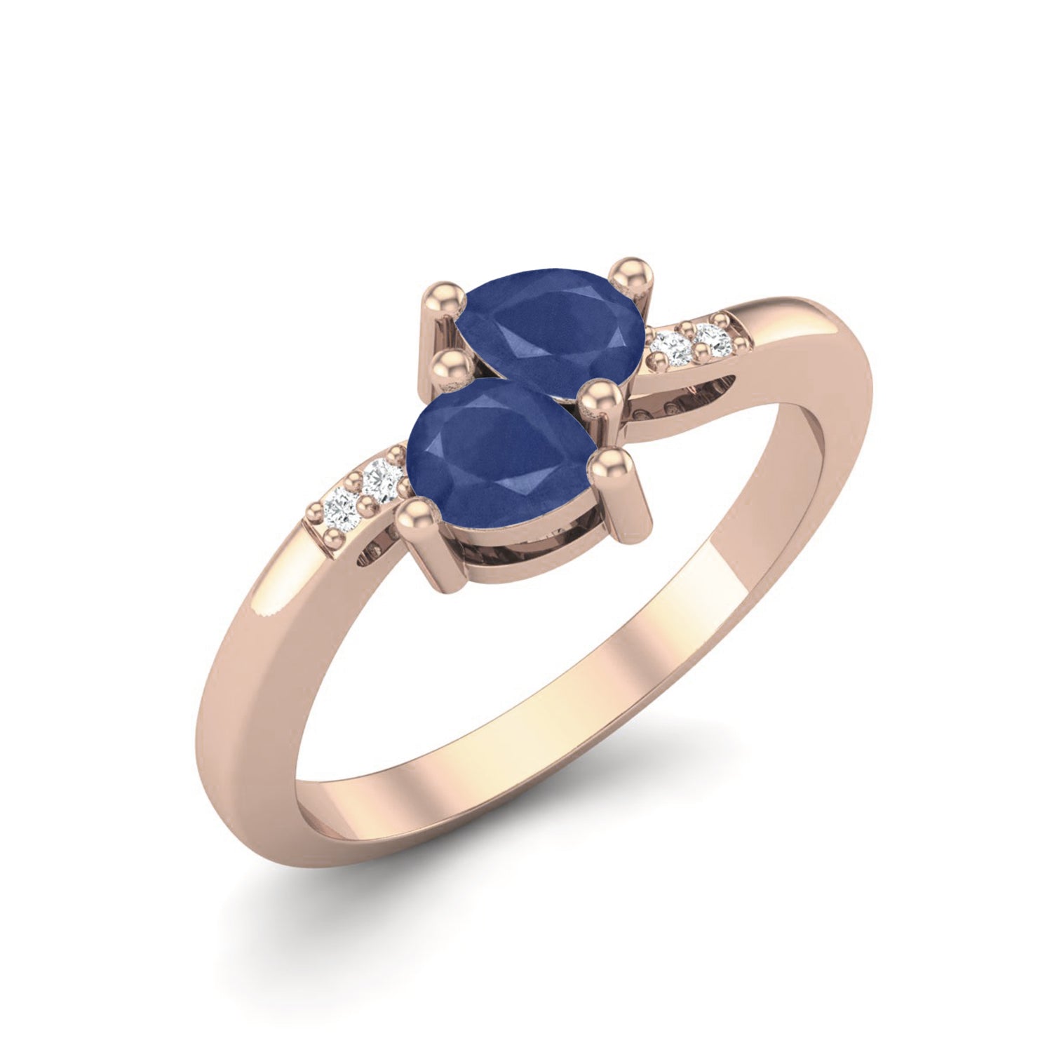 Anello di fidanzamento con due pietre in argento sterling 925 e zaffiro a forma di pera