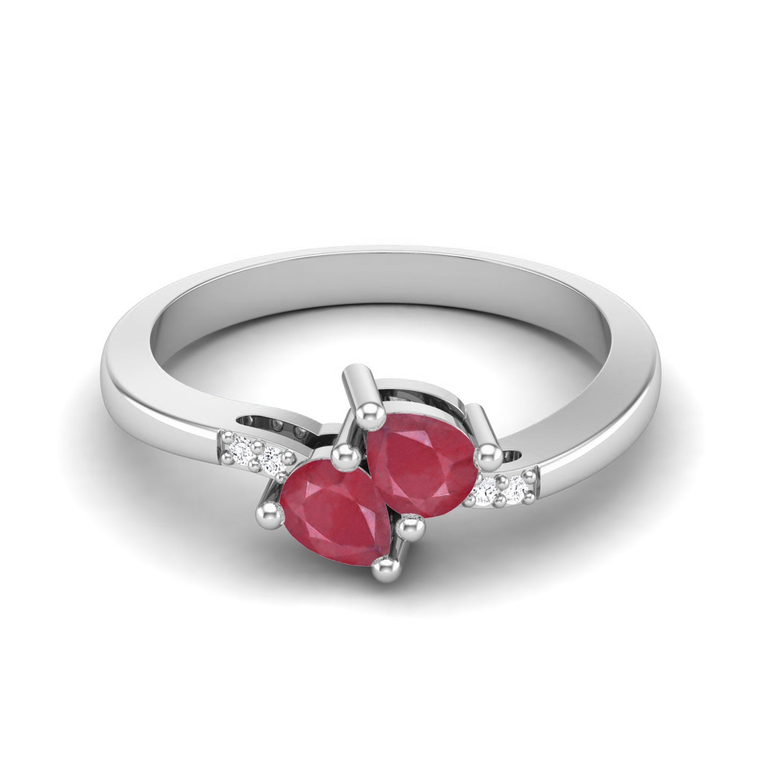 Ruby 0.42 Ct Twin Pear with Accent Ring – 14K Yellow Gold