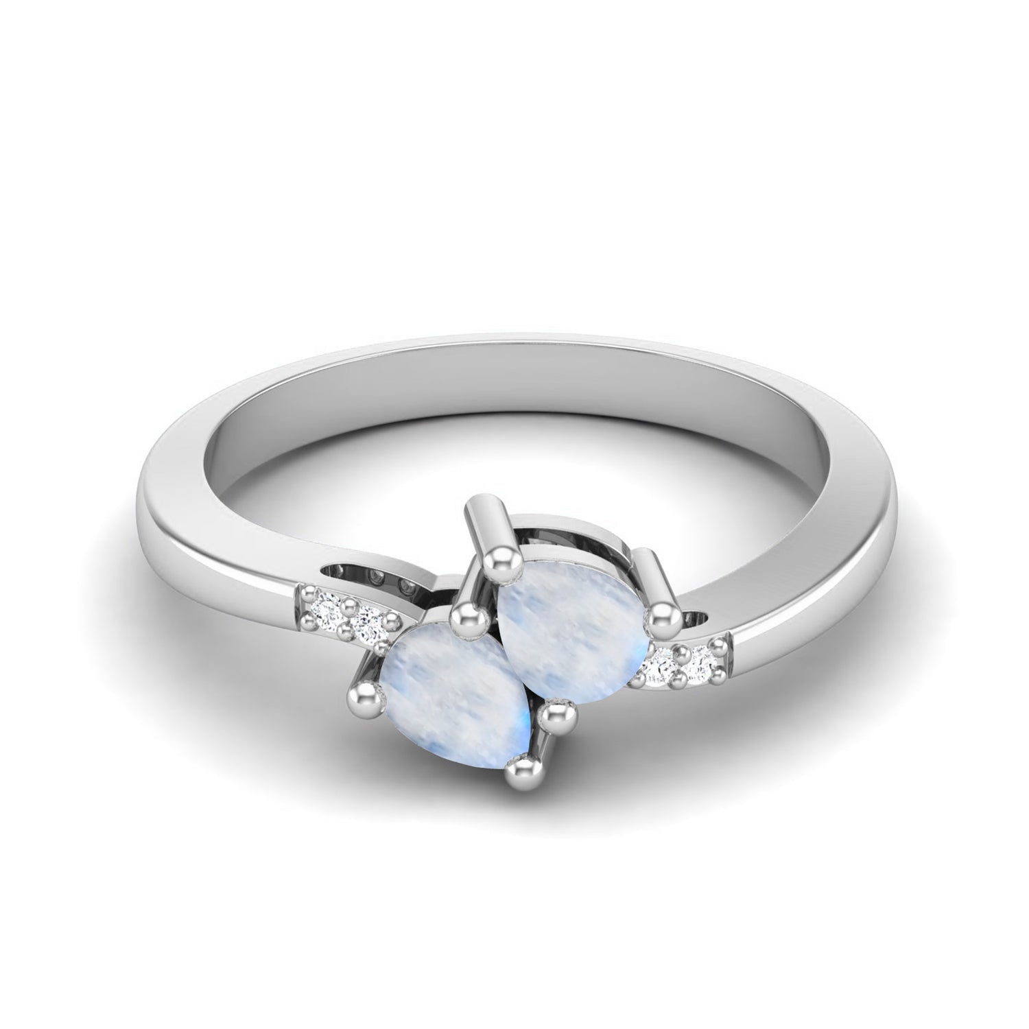 Moonstone Twin Pear Ring - Sterling Silver