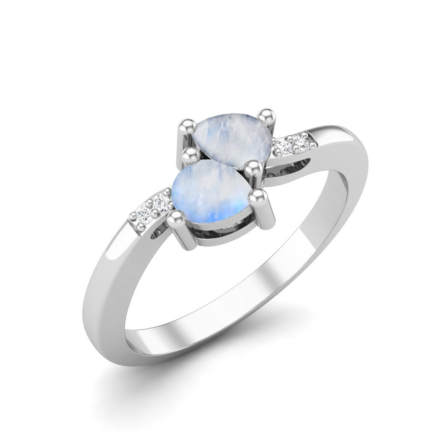 Moonstone Twin Pear Ring - Sterling Silver