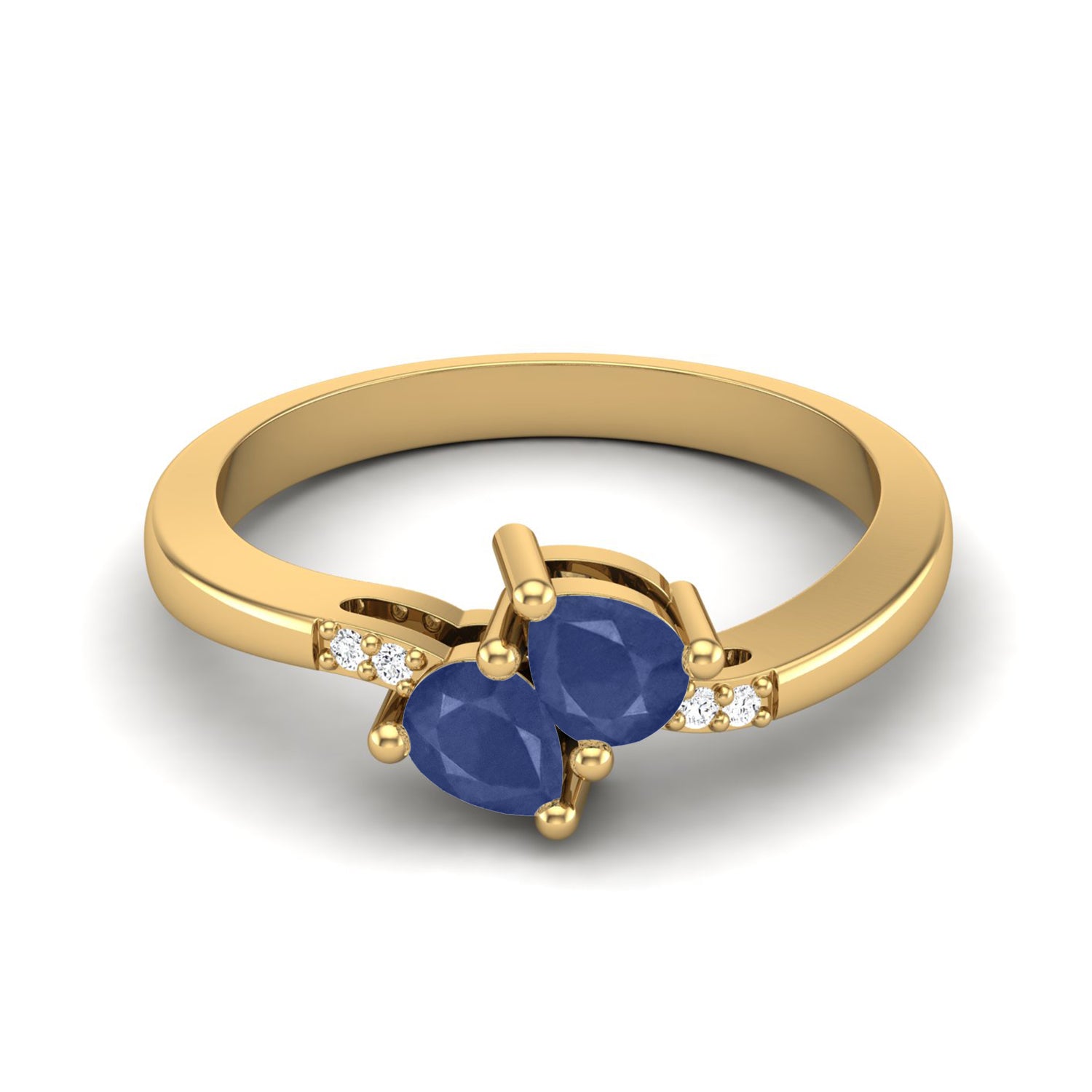 Anello di fidanzamento con due pietre in argento sterling 925 e zaffiro a forma di pera