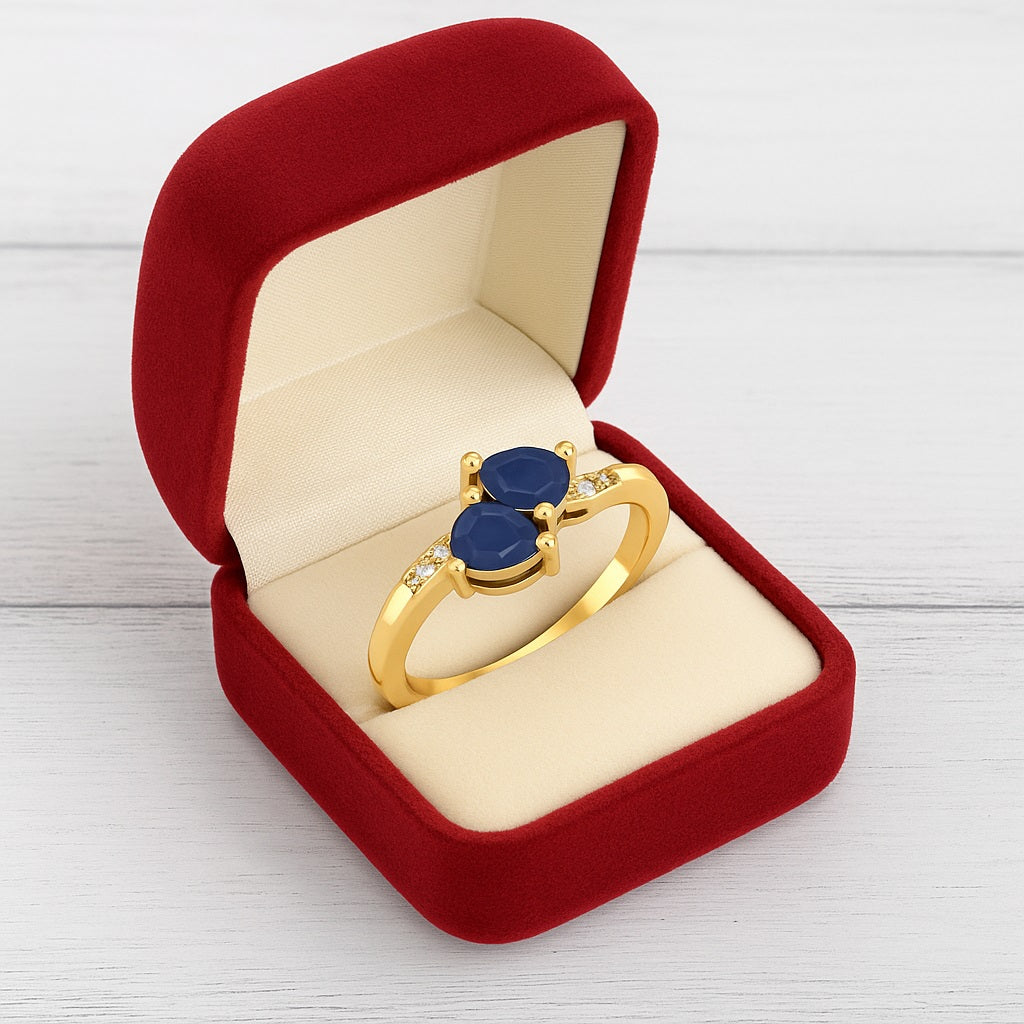 Blue Sapphire 0.30 Ct Pear Twin Stone Accent Ring – 14k Yellow Gold