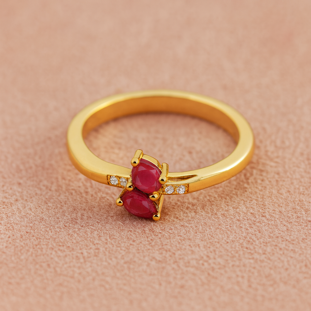 Ruby 0.42 Ct Twin Pear with Accent Ring – 14K Yellow Gold