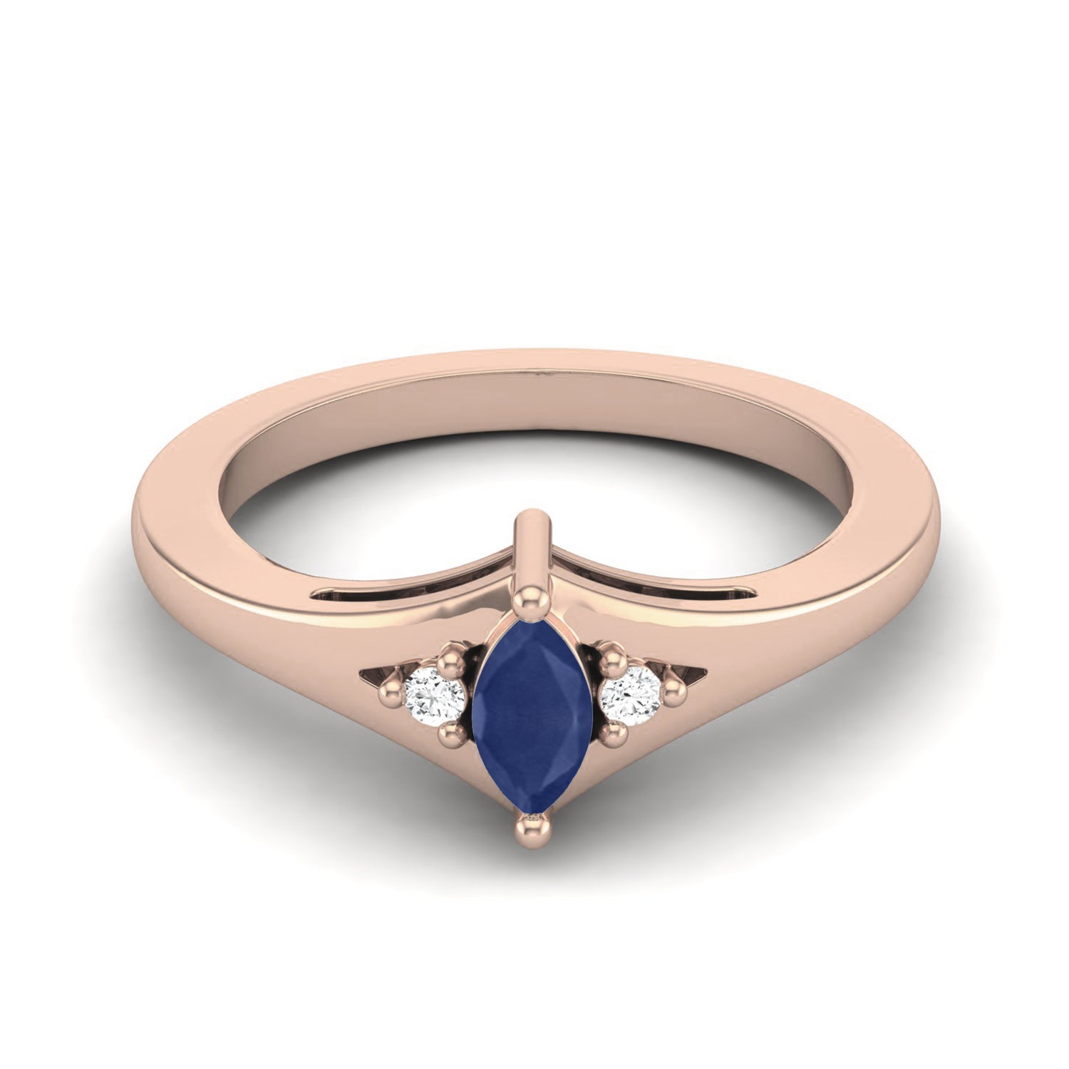 Anello con fascia a V moderna in zaffiro blu – Argento Sterling