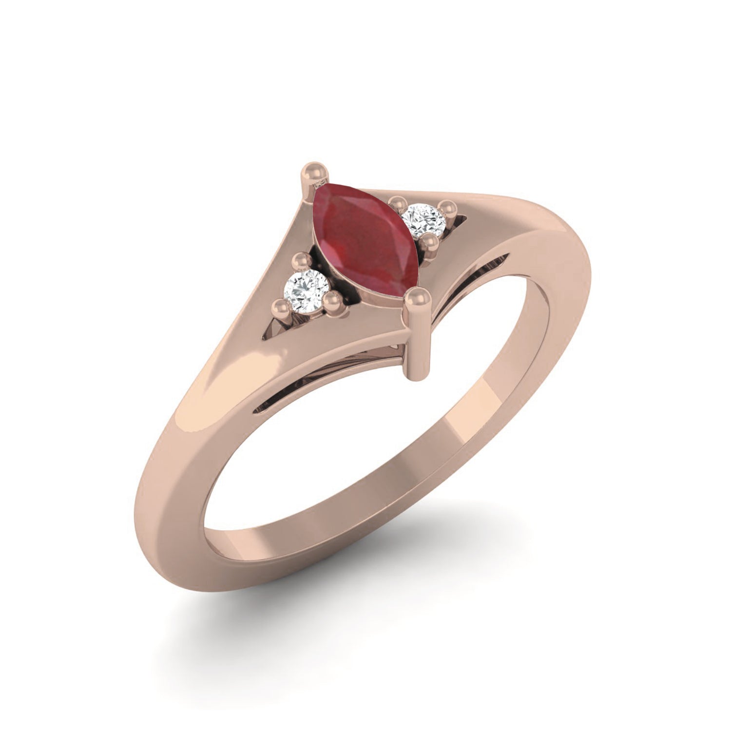 Ruby 0.25 Ct Marquise Elegant V-Cut Three Stone Ring – 14K Yellow Gold