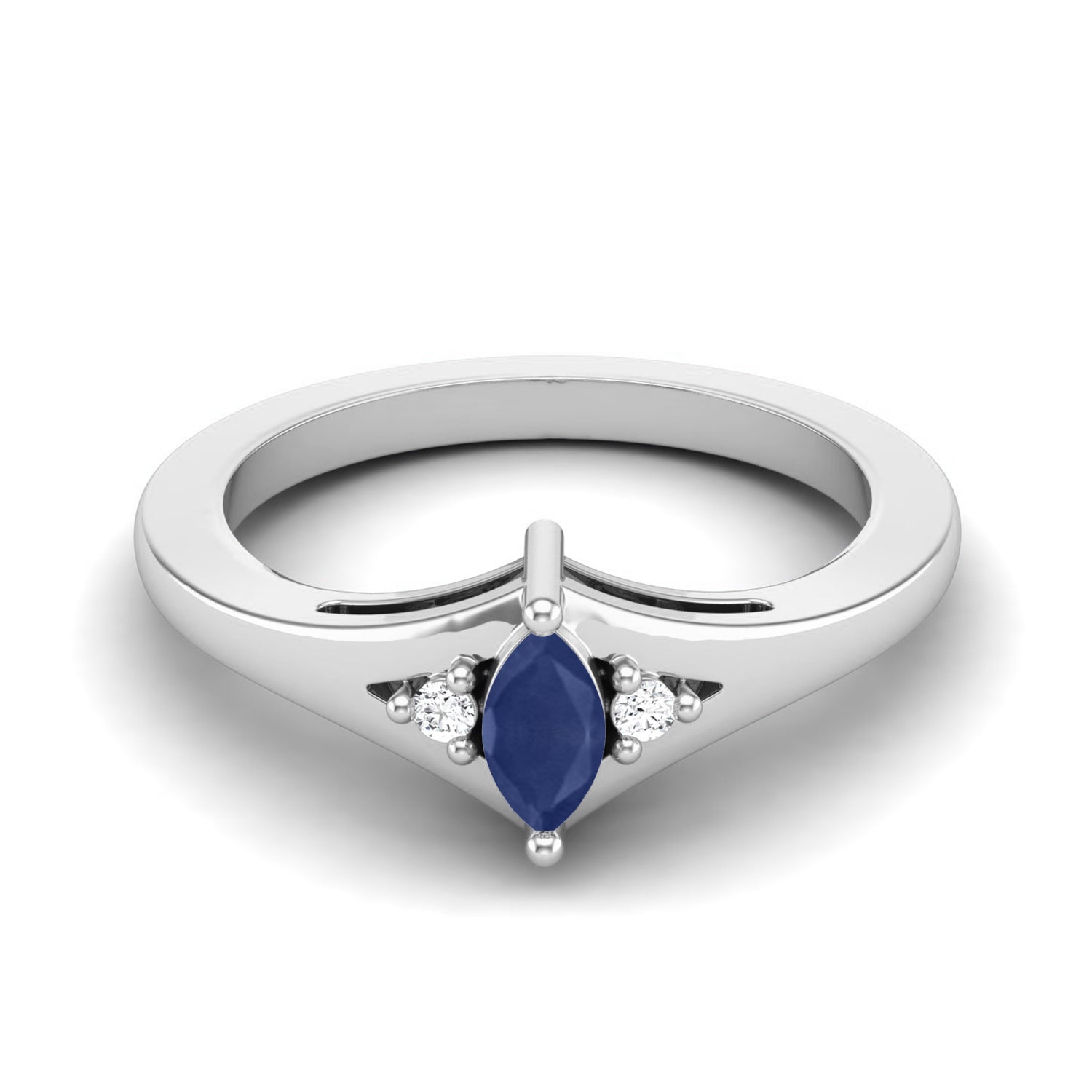 Blue Sapphire Modern V-Band Accent Ring – Sterling Silver