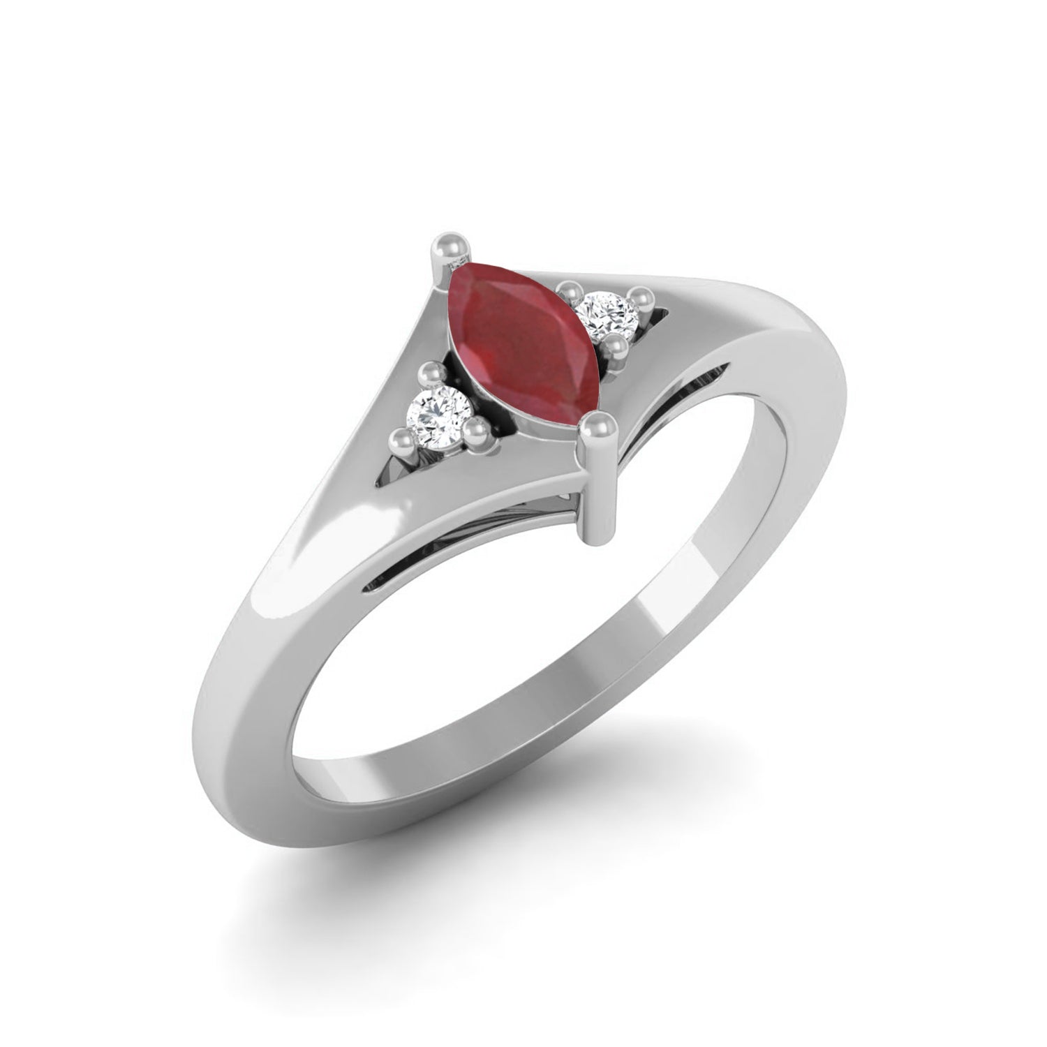 Ruby 0.25 Ct Marquise Elegant V-Cut Three Stone Ring – 14K Yellow Gold