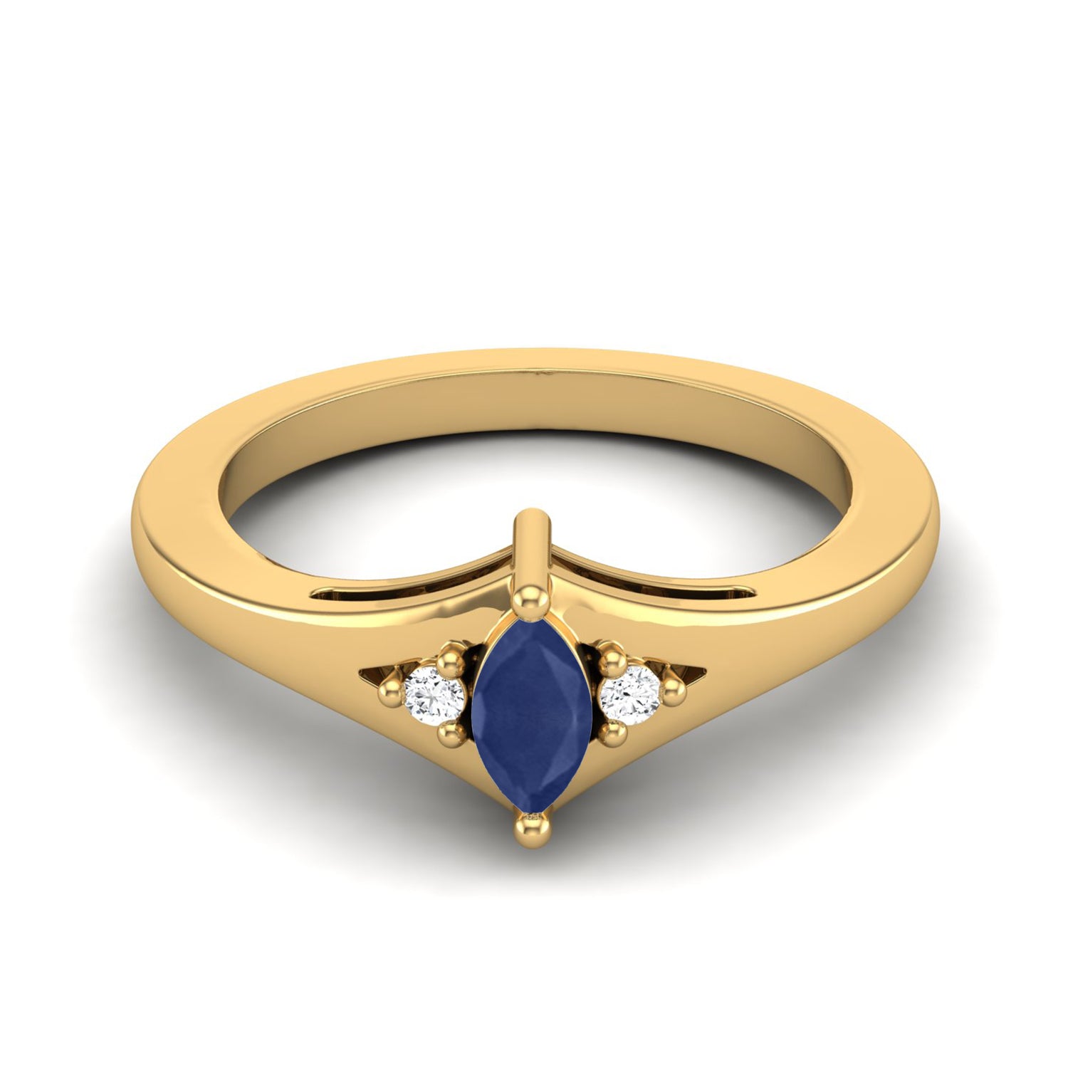 Anello con fascia a V moderna in zaffiro blu – Argento Sterling