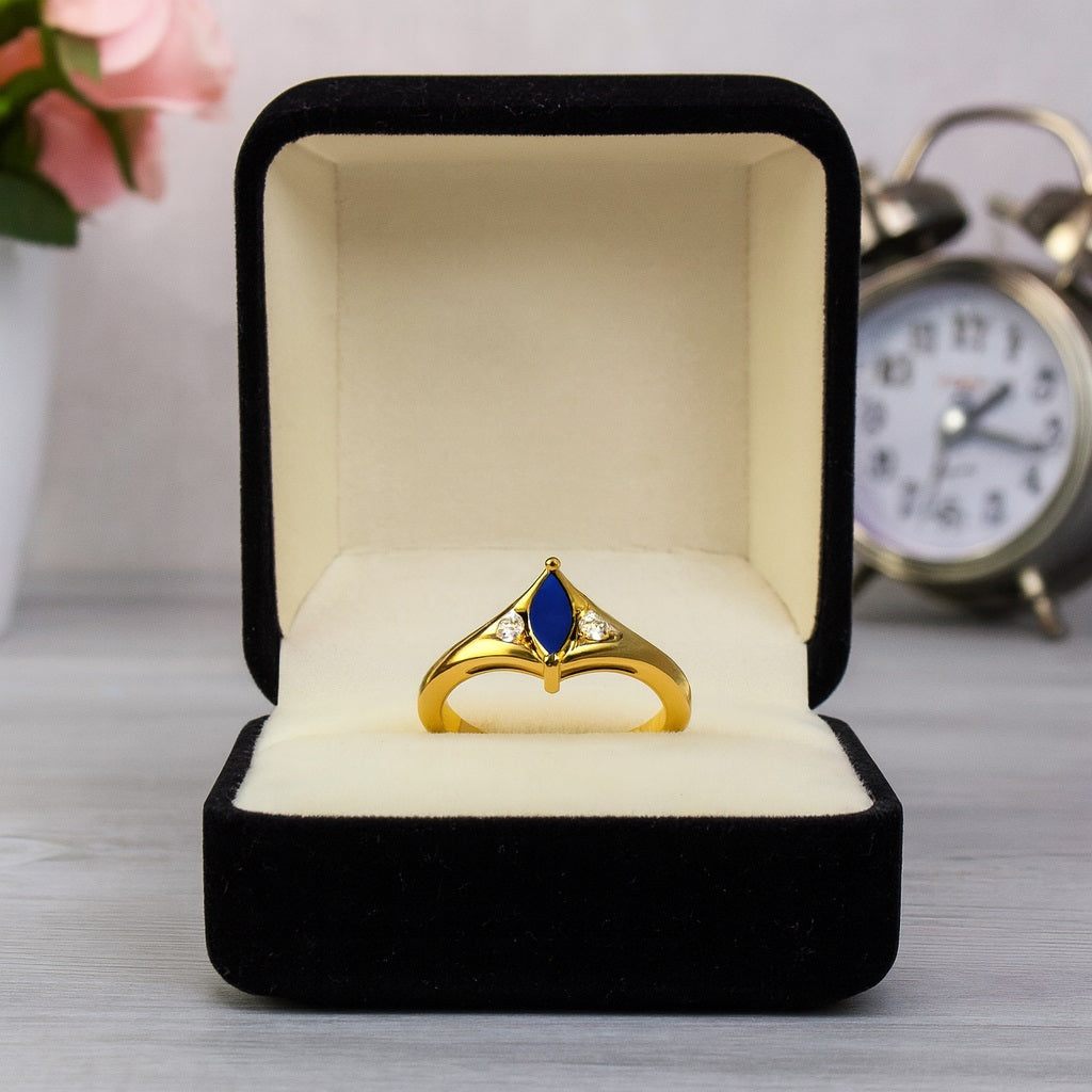 Blue Sapphire 0.25 Ct Marquise Three Stone Ring – 14k Yellow Gold