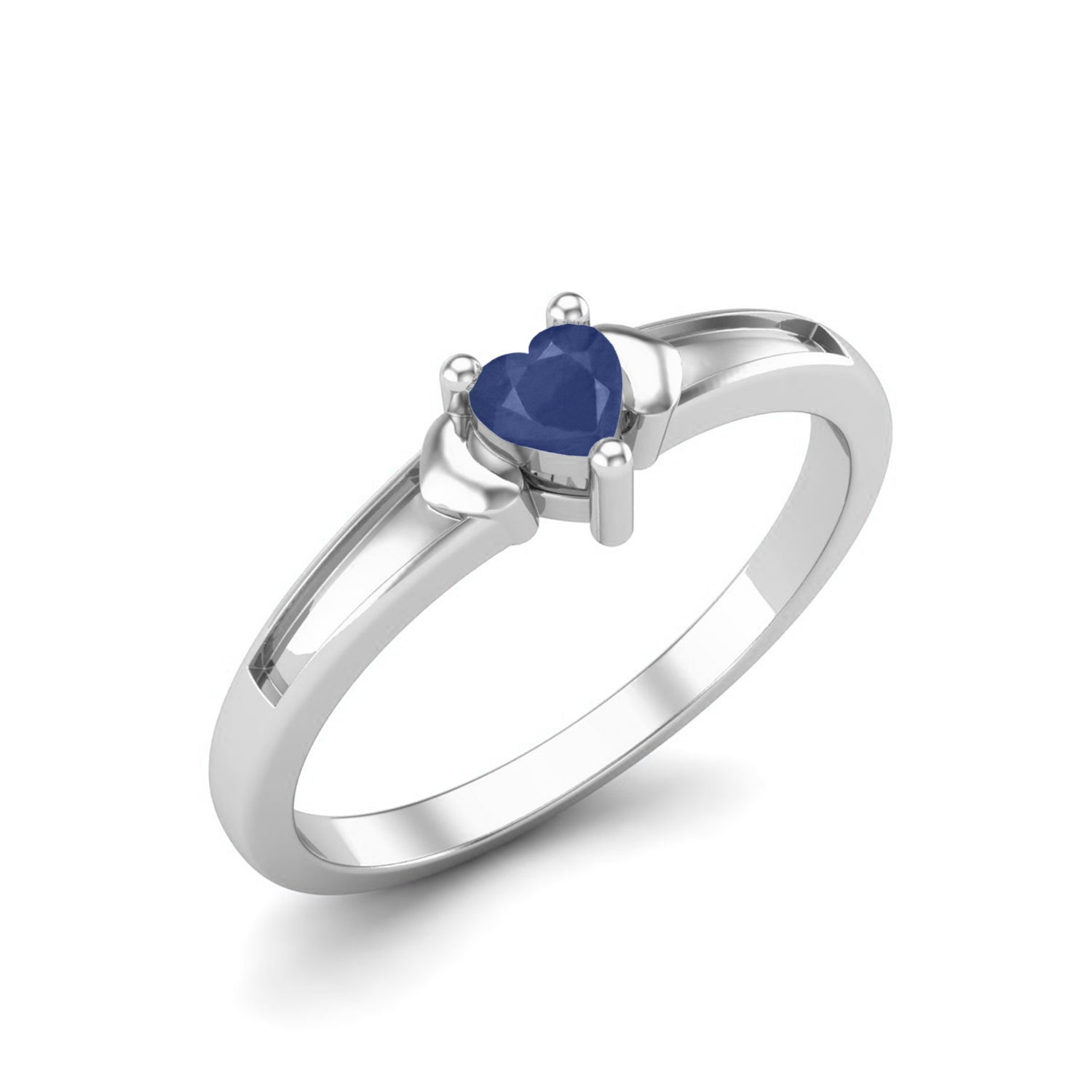 Blue Sapphire CZ 0.10 Ct Heart Minimalist Romantic Ring – 14k Yellow Gold