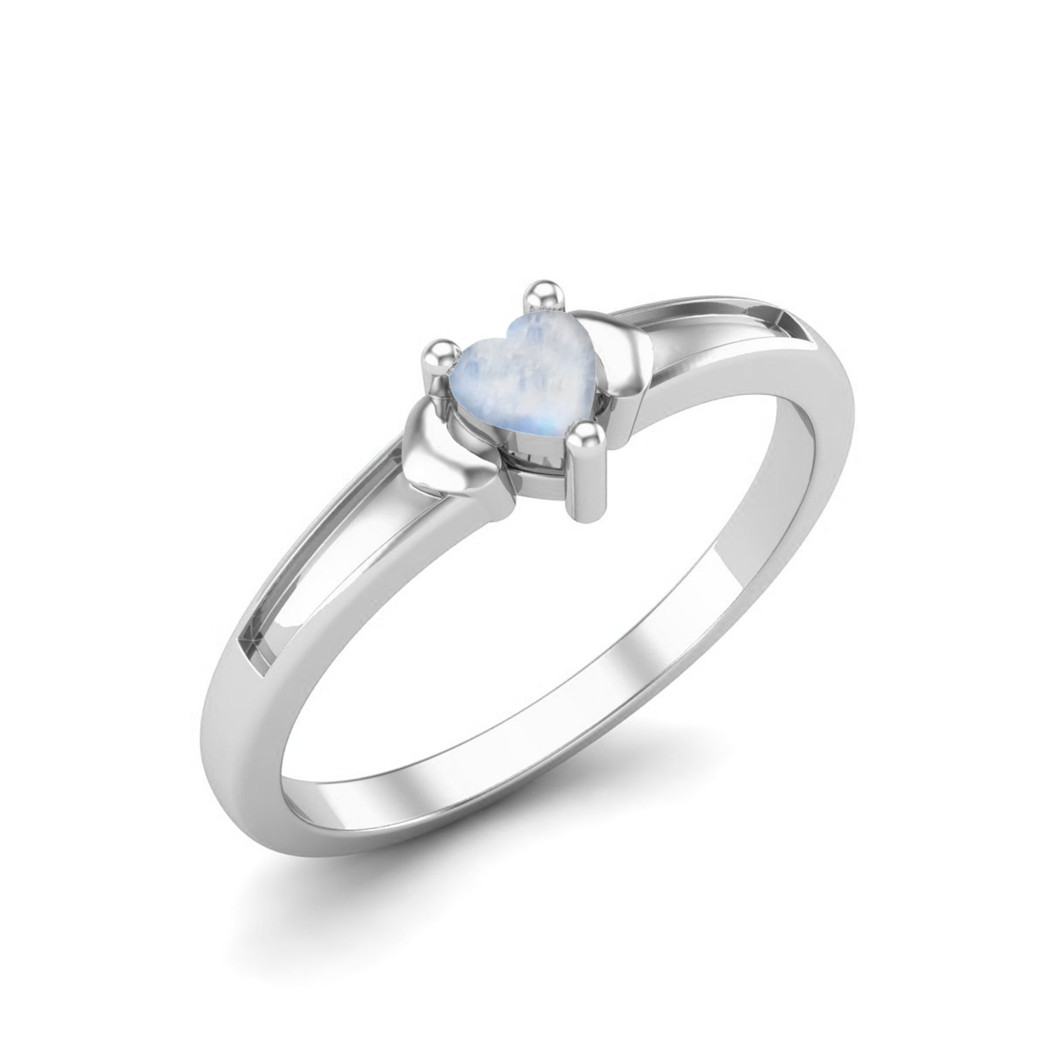 Moonstone Heart-Shaped Solitaire Ring – Sterling Silver