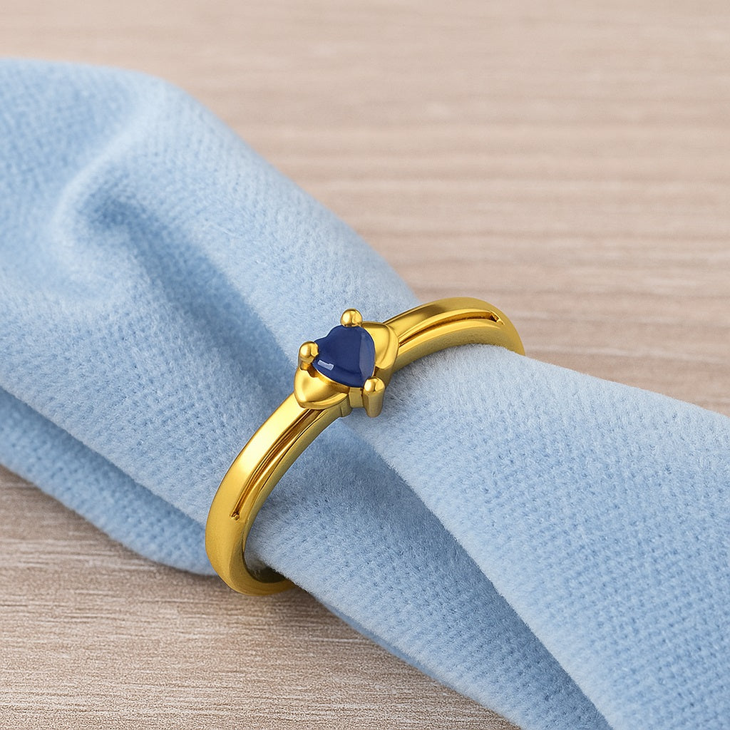 Blue Sapphire CZ 0.10 Ct Heart Minimalist Romantic Ring – 14k Yellow Gold