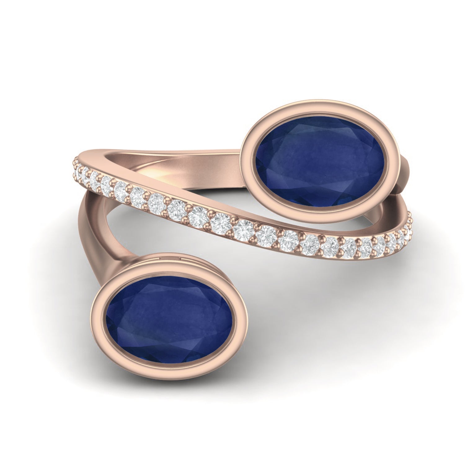 Blue Sapphire By Pass Ring – Sterling Silver