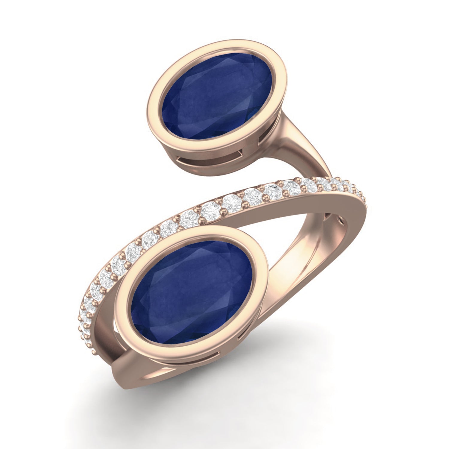 Blue Sapphire By Pass Ring – Sterling Silver