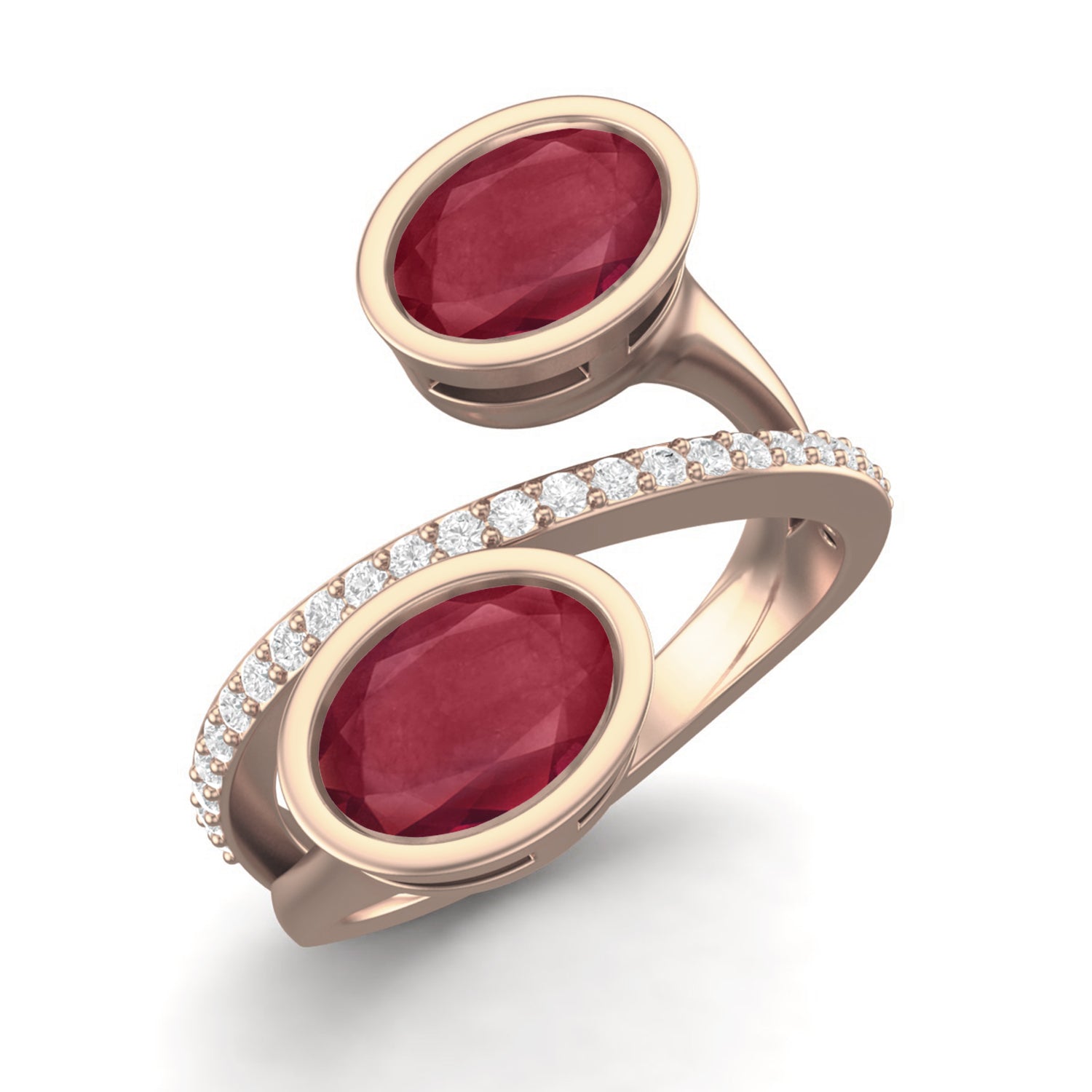 Ruby 2.00 Ct Oval Double Stone Open Bypass Ring – 14K Yellow Gold