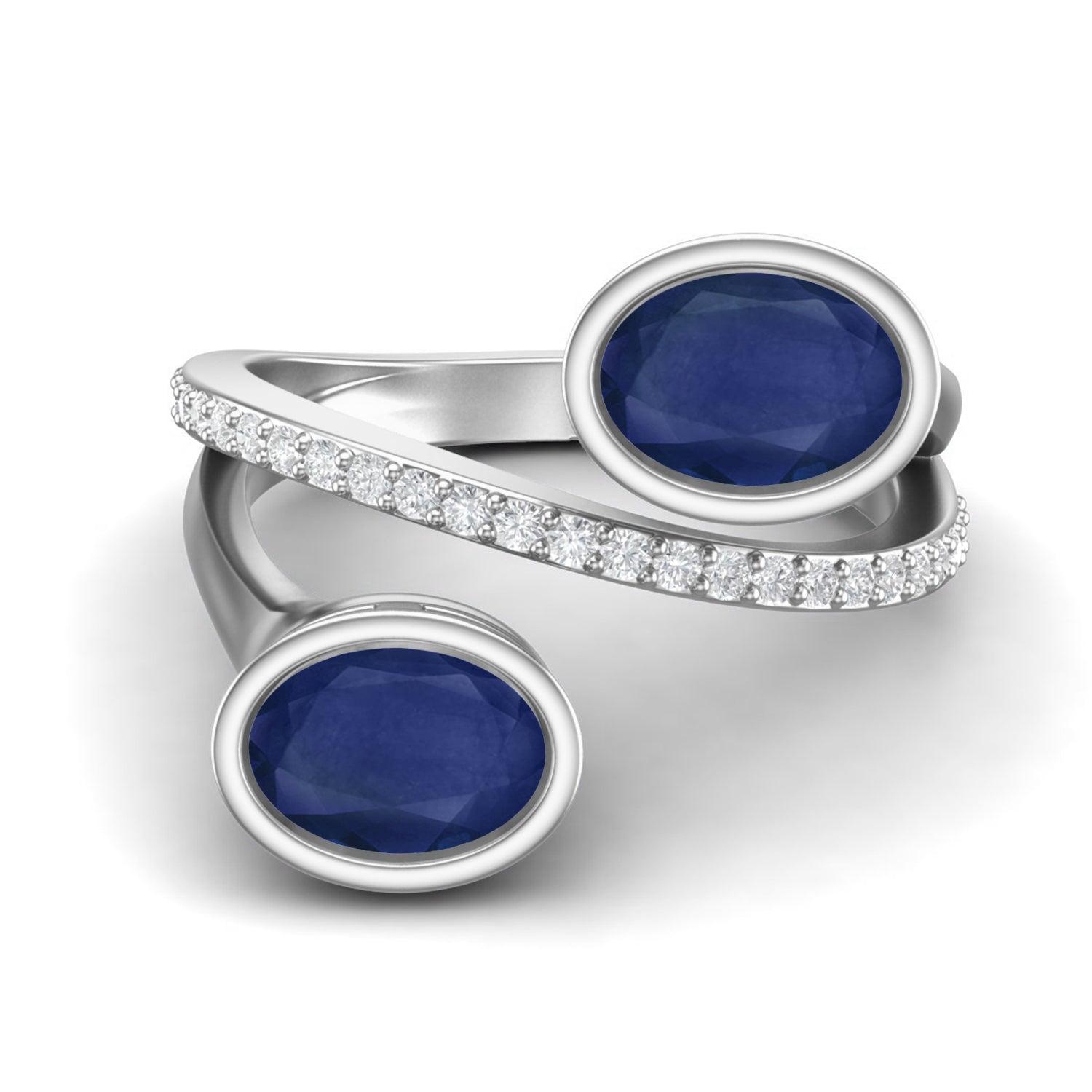 Blue Sapphire By Pass Ring – Sterling Silver